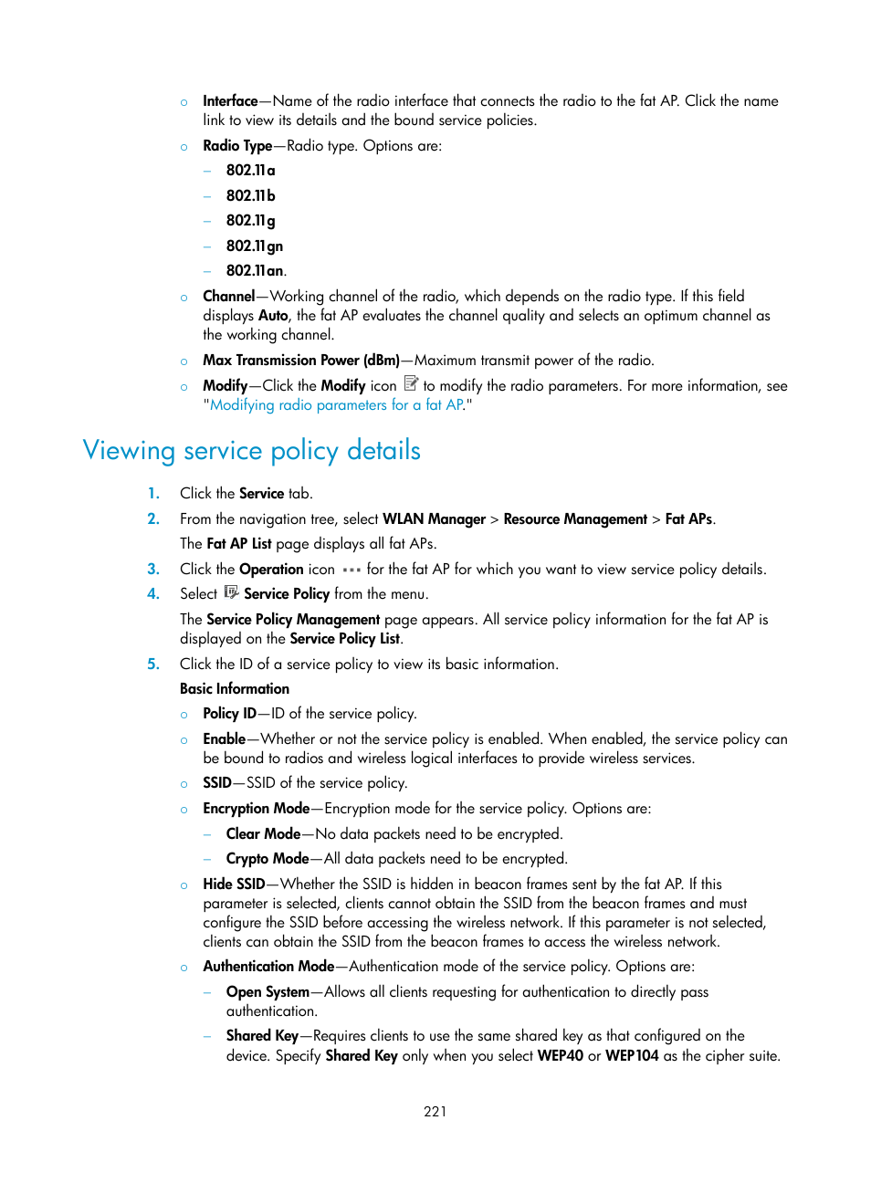 Viewing service policy details | H3C Technologies H3C Intelligent Management Center User Manual | Page 243 / 751