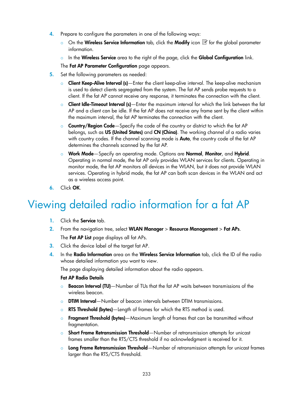 Viewing detailed radio information for a fat ap | H3C Technologies H3C Intelligent Management Center User Manual | Page 255 / 751