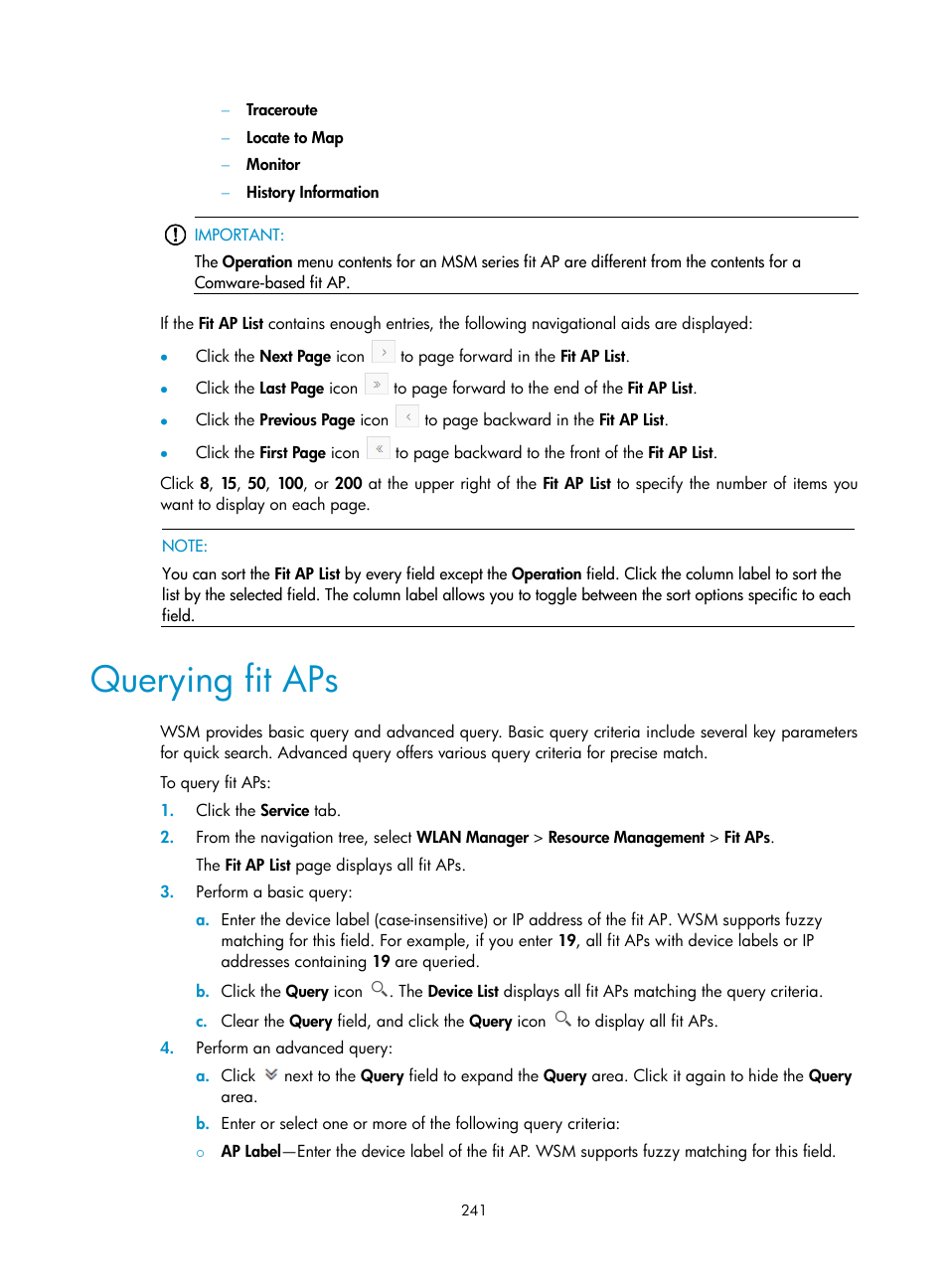 Querying fit aps | H3C Technologies H3C Intelligent Management Center User Manual | Page 263 / 751