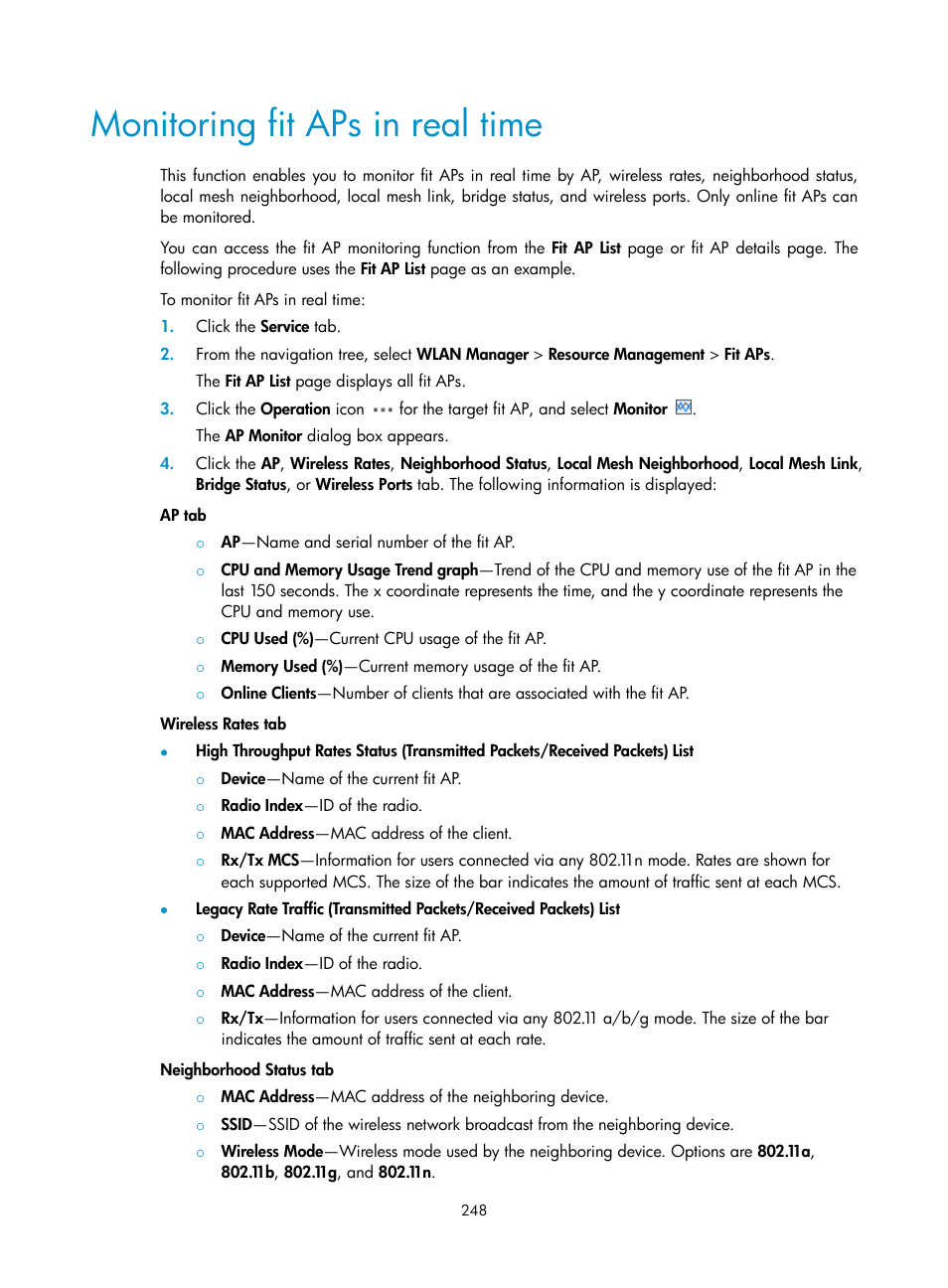 Monitoring fit aps in real time | H3C Technologies H3C Intelligent Management Center User Manual | Page 270 / 751