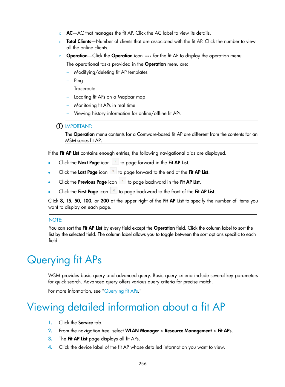 Querying fit aps, Viewing detailed information about a fit ap | H3C Technologies H3C Intelligent Management Center User Manual | Page 278 / 751