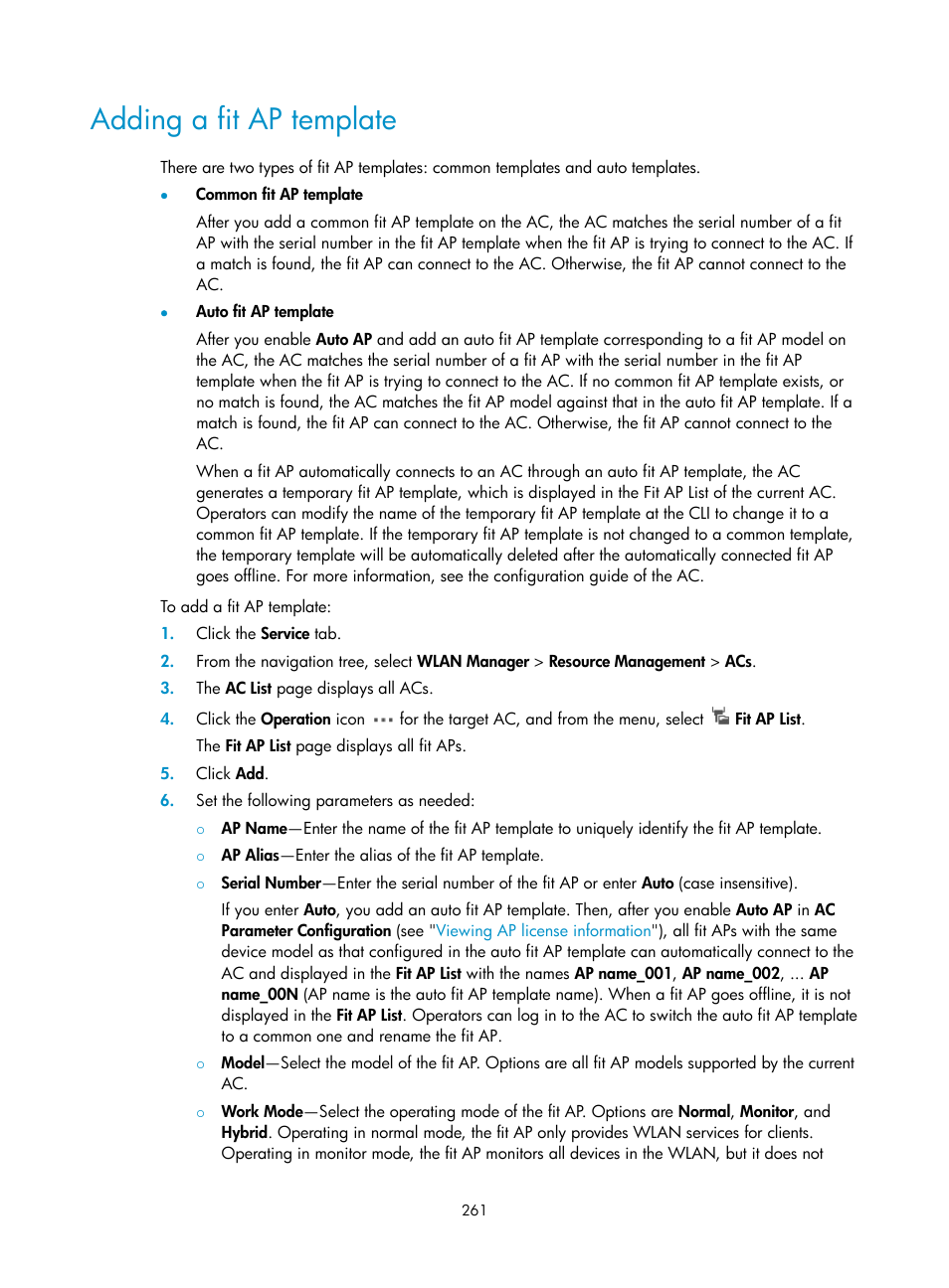 Adding a fit ap template | H3C Technologies H3C Intelligent Management Center User Manual | Page 283 / 751