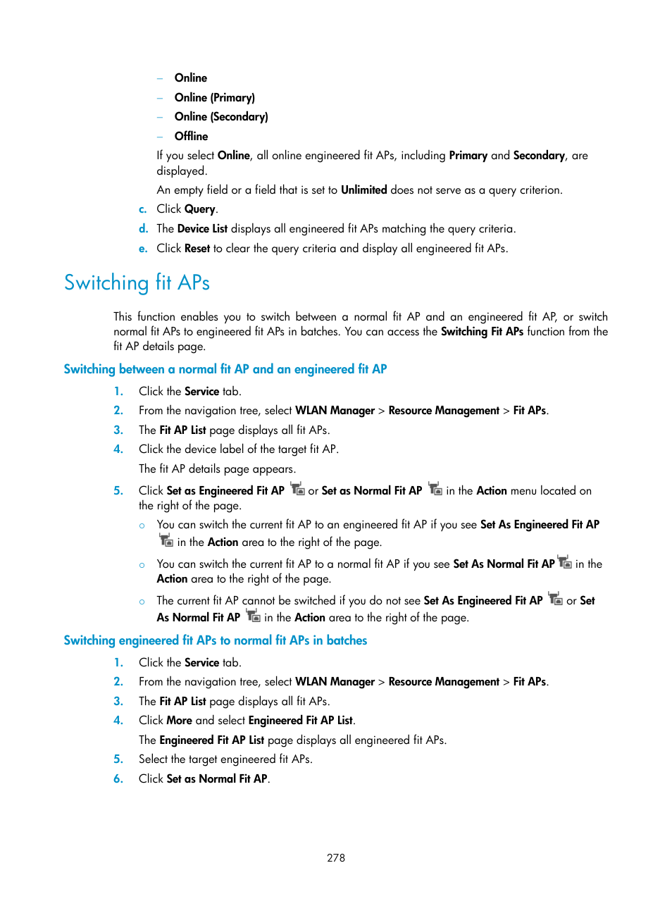 Switching fit aps | H3C Technologies H3C Intelligent Management Center User Manual | Page 300 / 751