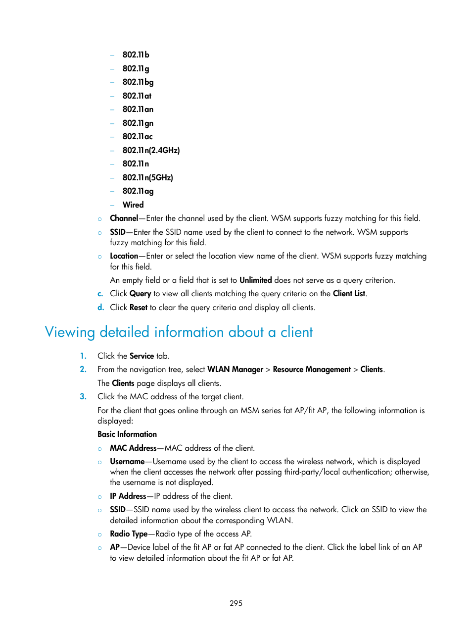 Viewing detailed information about a client, N, see | H3C Technologies H3C Intelligent Management Center User Manual | Page 317 / 751