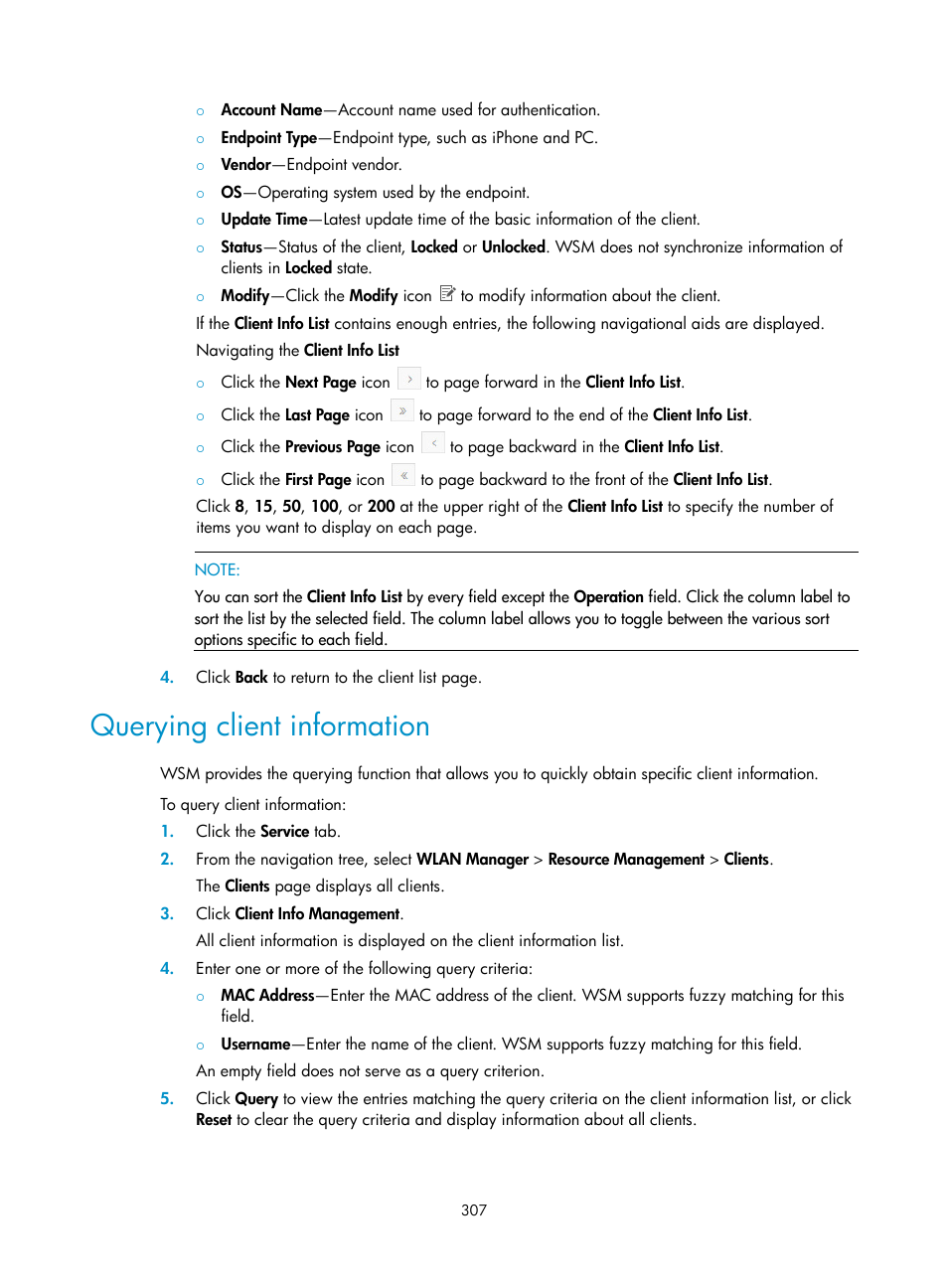 Querying client information | H3C Technologies H3C Intelligent Management Center User Manual | Page 329 / 751