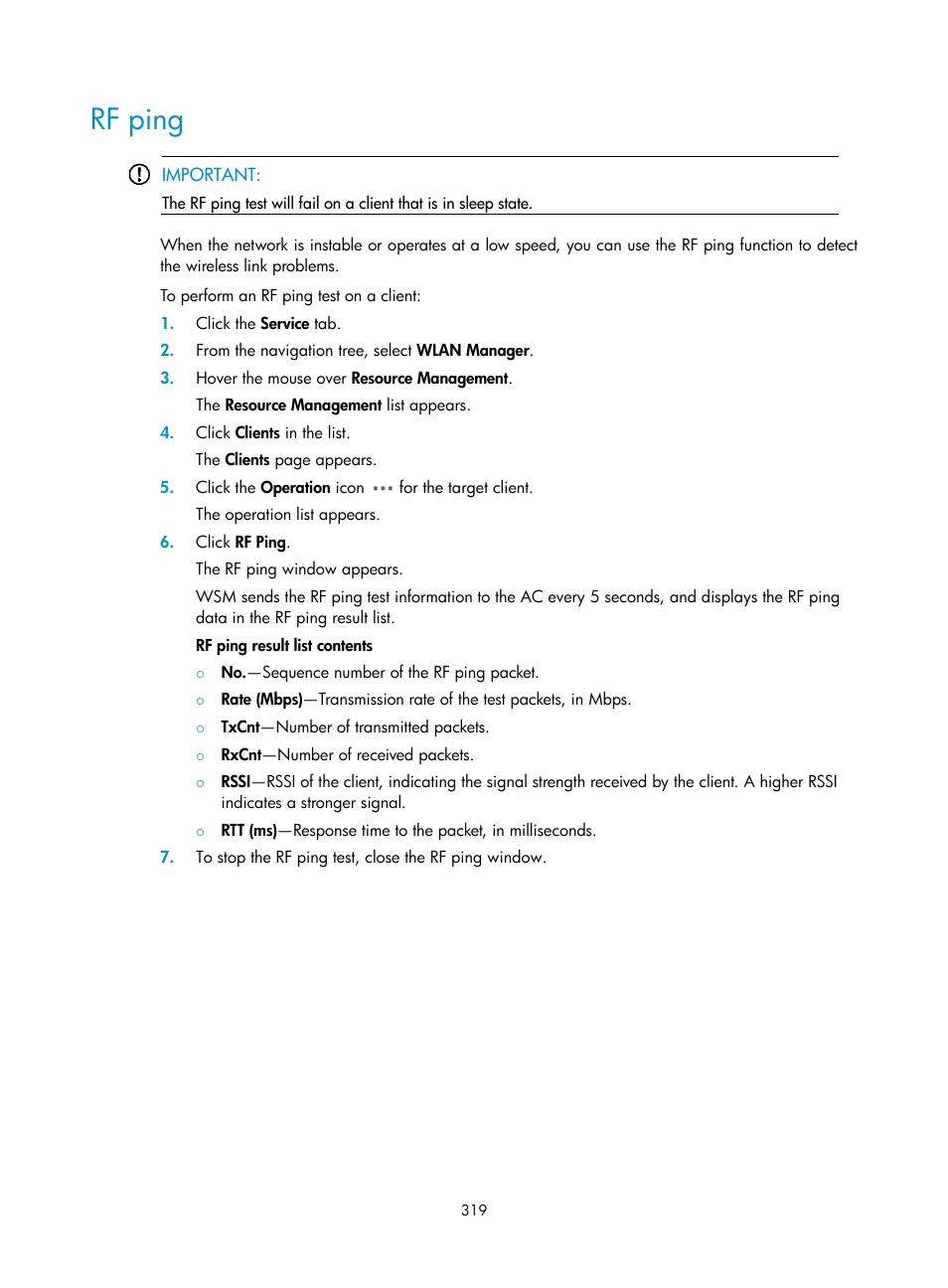 Rf ping | H3C Technologies H3C Intelligent Management Center User Manual | Page 341 / 751