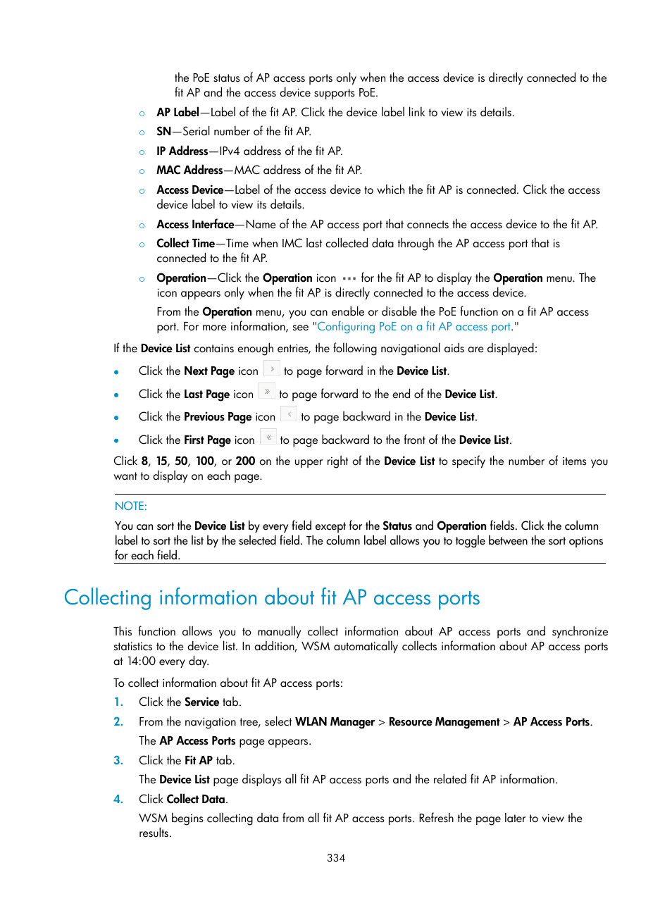 Collecting information about fit ap access ports | H3C Technologies H3C Intelligent Management Center User Manual | Page 356 / 751