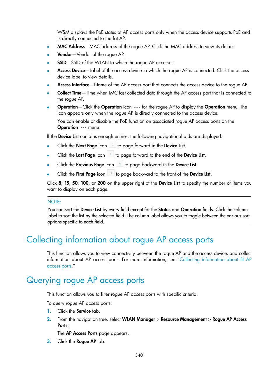 Collecting information about rogue ap access ports, Querying rogue ap access ports | H3C Technologies H3C Intelligent Management Center User Manual | Page 362 / 751