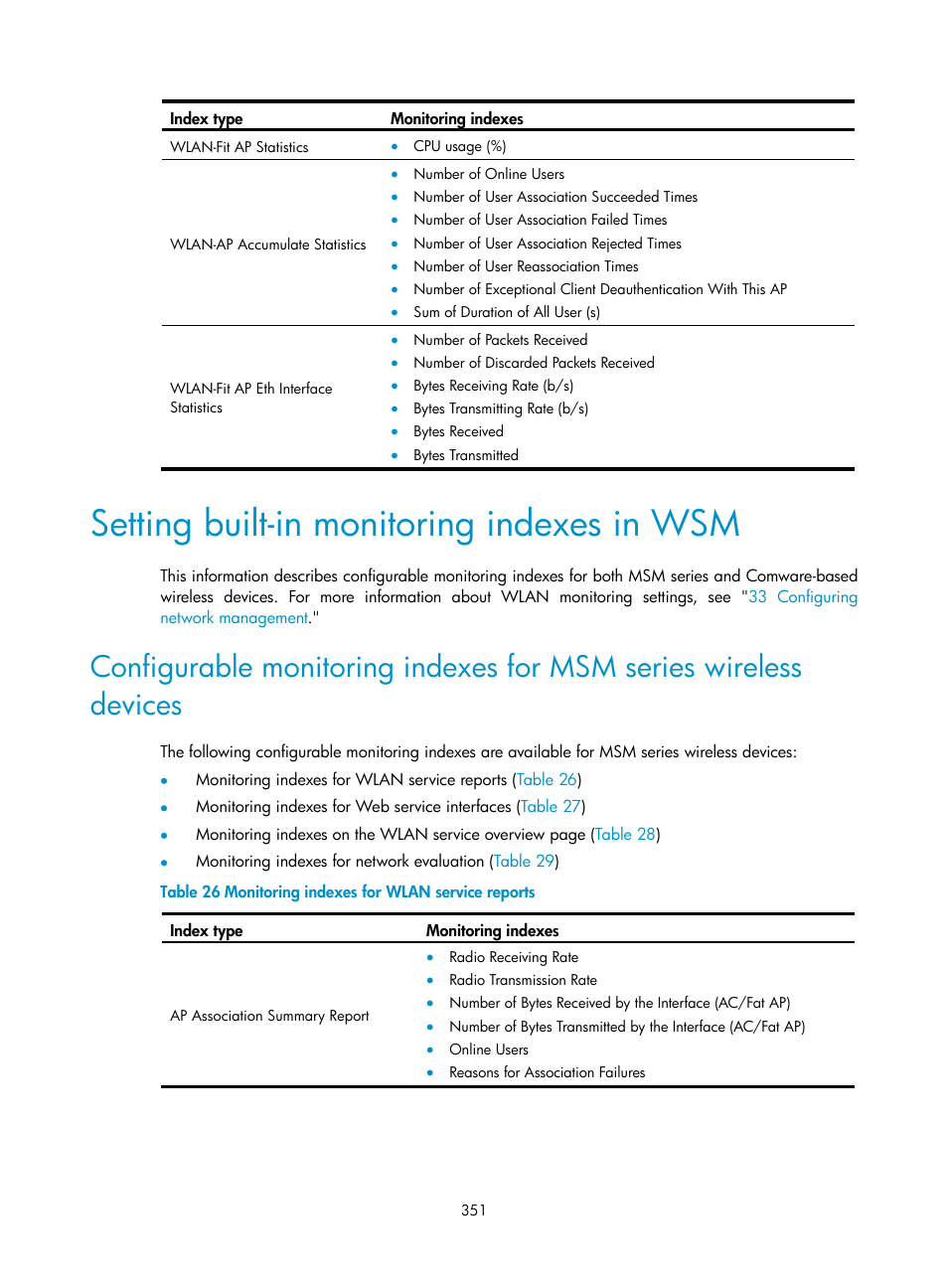 Setting built-in monitoring indexes in wsm | H3C Technologies H3C Intelligent Management Center User Manual | Page 373 / 751