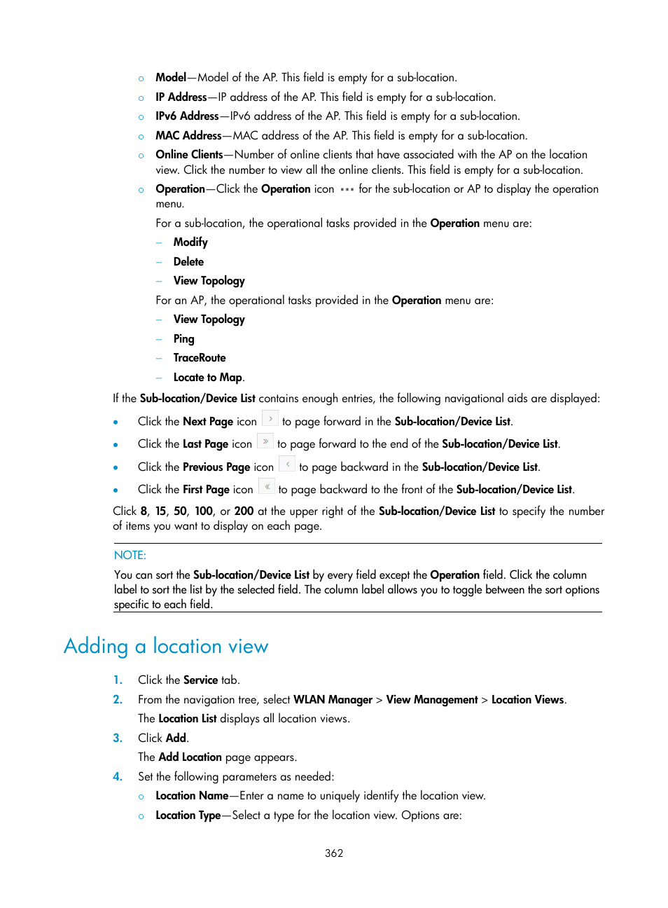 Adding a location view | H3C Technologies H3C Intelligent Management Center User Manual | Page 384 / 751