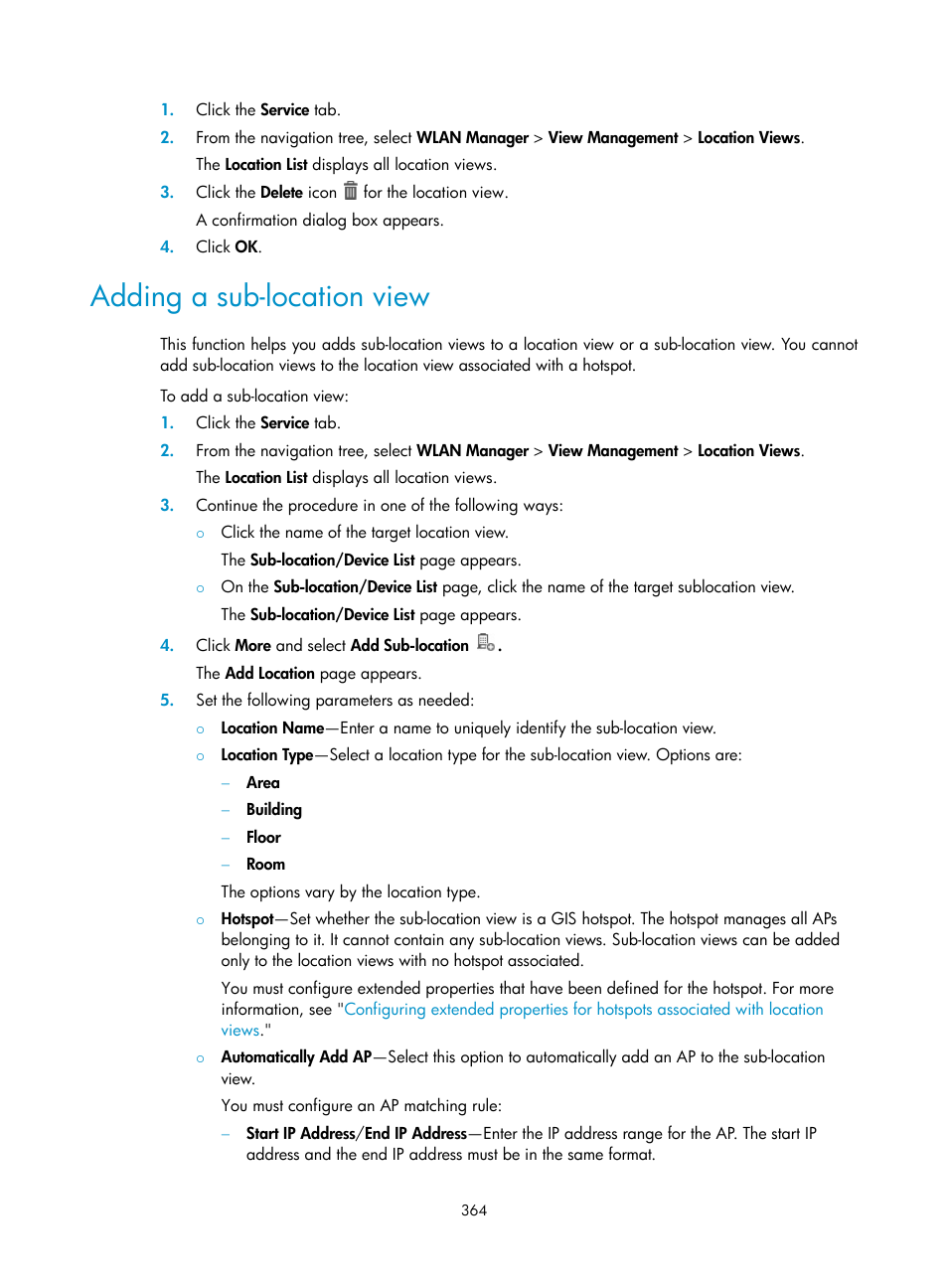 Adding a sub-location view | H3C Technologies H3C Intelligent Management Center User Manual | Page 386 / 751