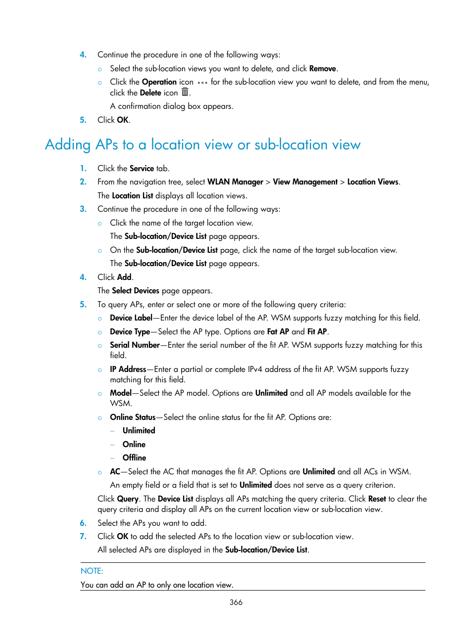 Adding aps to a location view or sub-location view | H3C Technologies H3C Intelligent Management Center User Manual | Page 388 / 751