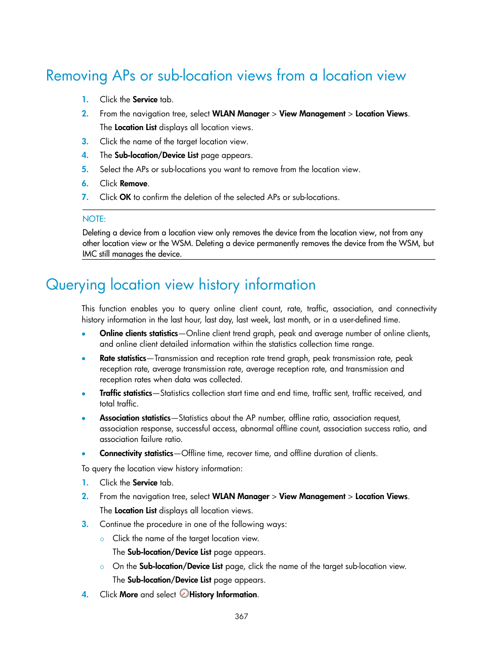 Querying location view history information | H3C Technologies H3C Intelligent Management Center User Manual | Page 389 / 751