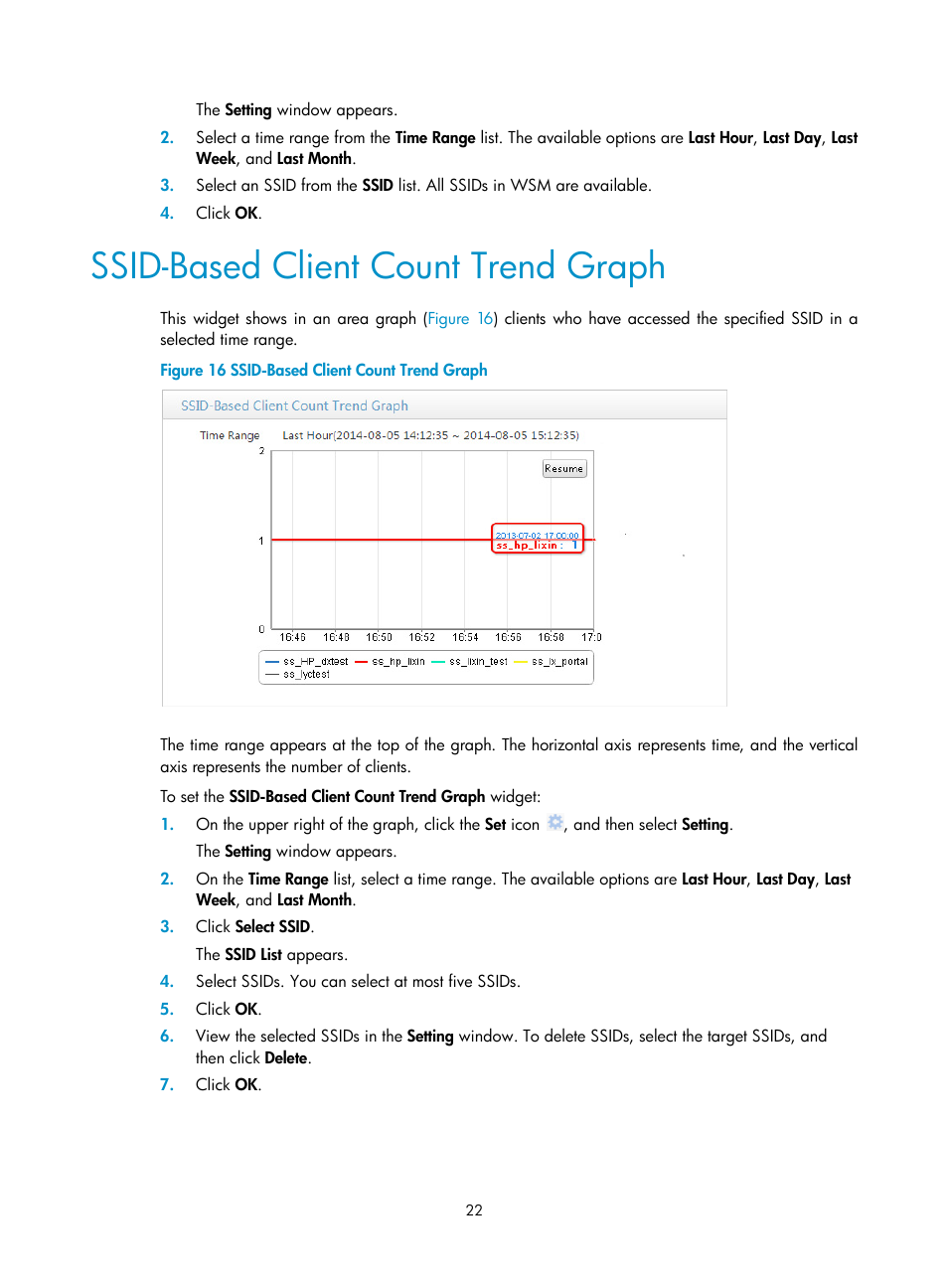 Ssid-based client count trend graph | H3C Technologies H3C Intelligent Management Center User Manual | Page 44 / 751