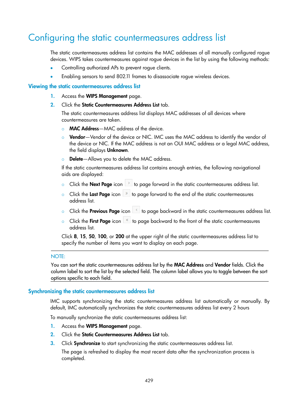 Viewing the static countermeasures address list | H3C Technologies H3C Intelligent Management Center User Manual | Page 451 / 751