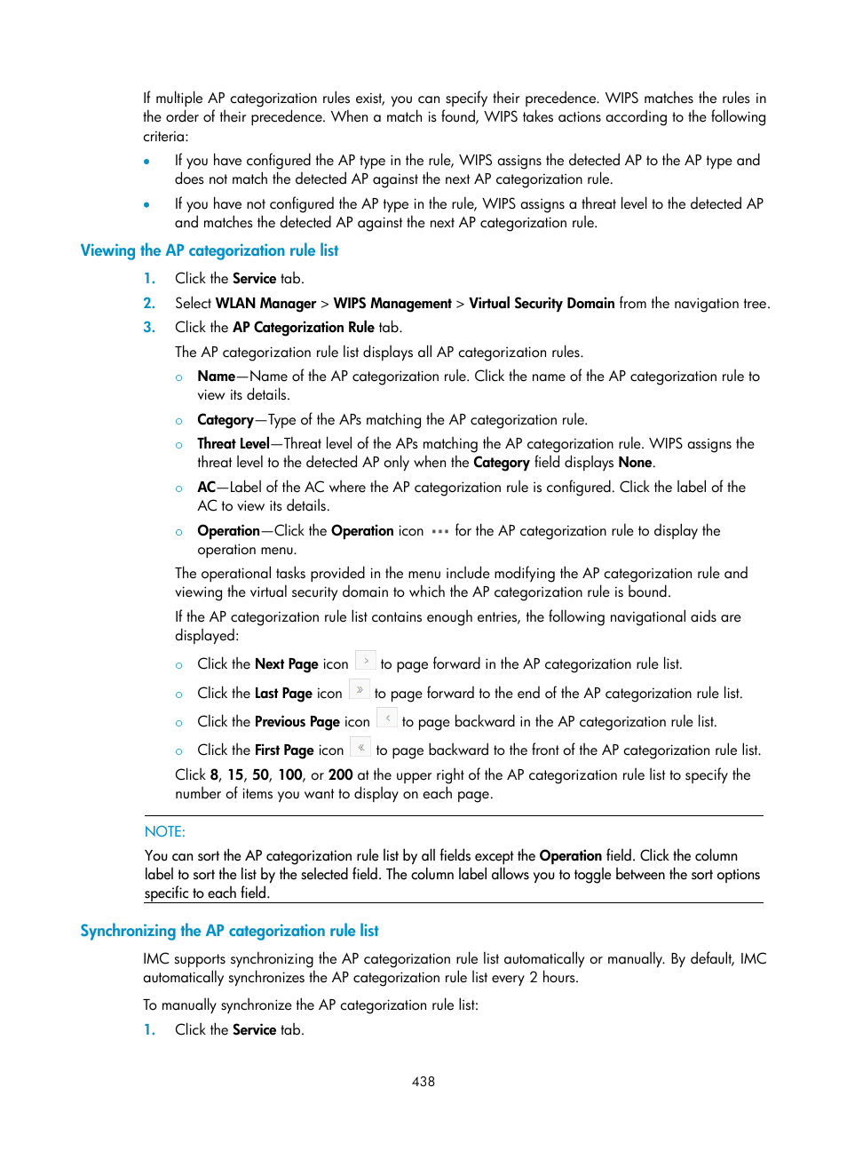 Viewing the ap categorization rule list, Synchronizing the ap categorization rule list | H3C Technologies H3C Intelligent Management Center User Manual | Page 460 / 751