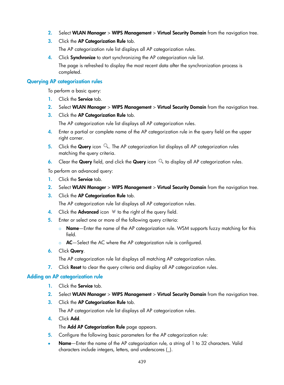 Querying ap categorization rules, Adding an ap categorization rule | H3C Technologies H3C Intelligent Management Center User Manual | Page 461 / 751