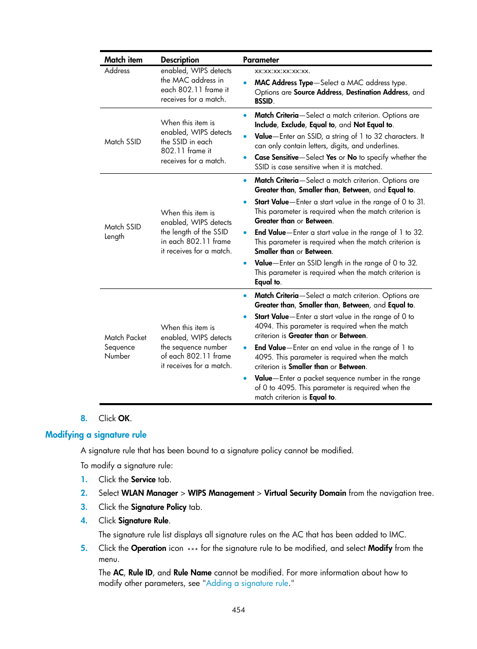 Modifying a signature rule | H3C Technologies H3C Intelligent Management Center User Manual | Page 476 / 751