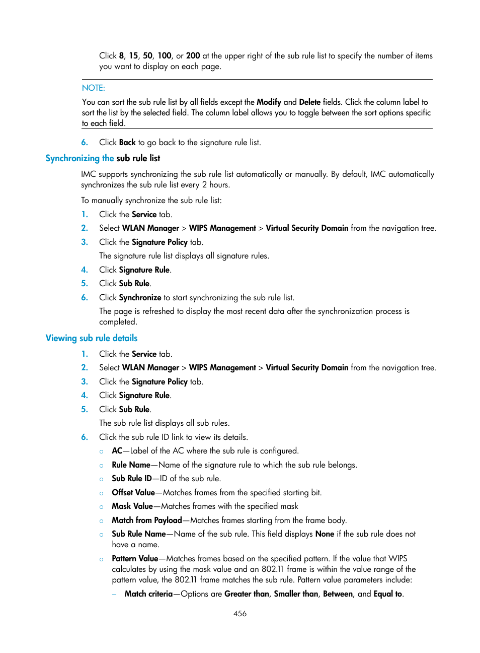 Synchronizing the sub rule list, Viewing sub rule details | H3C Technologies H3C Intelligent Management Center User Manual | Page 478 / 751