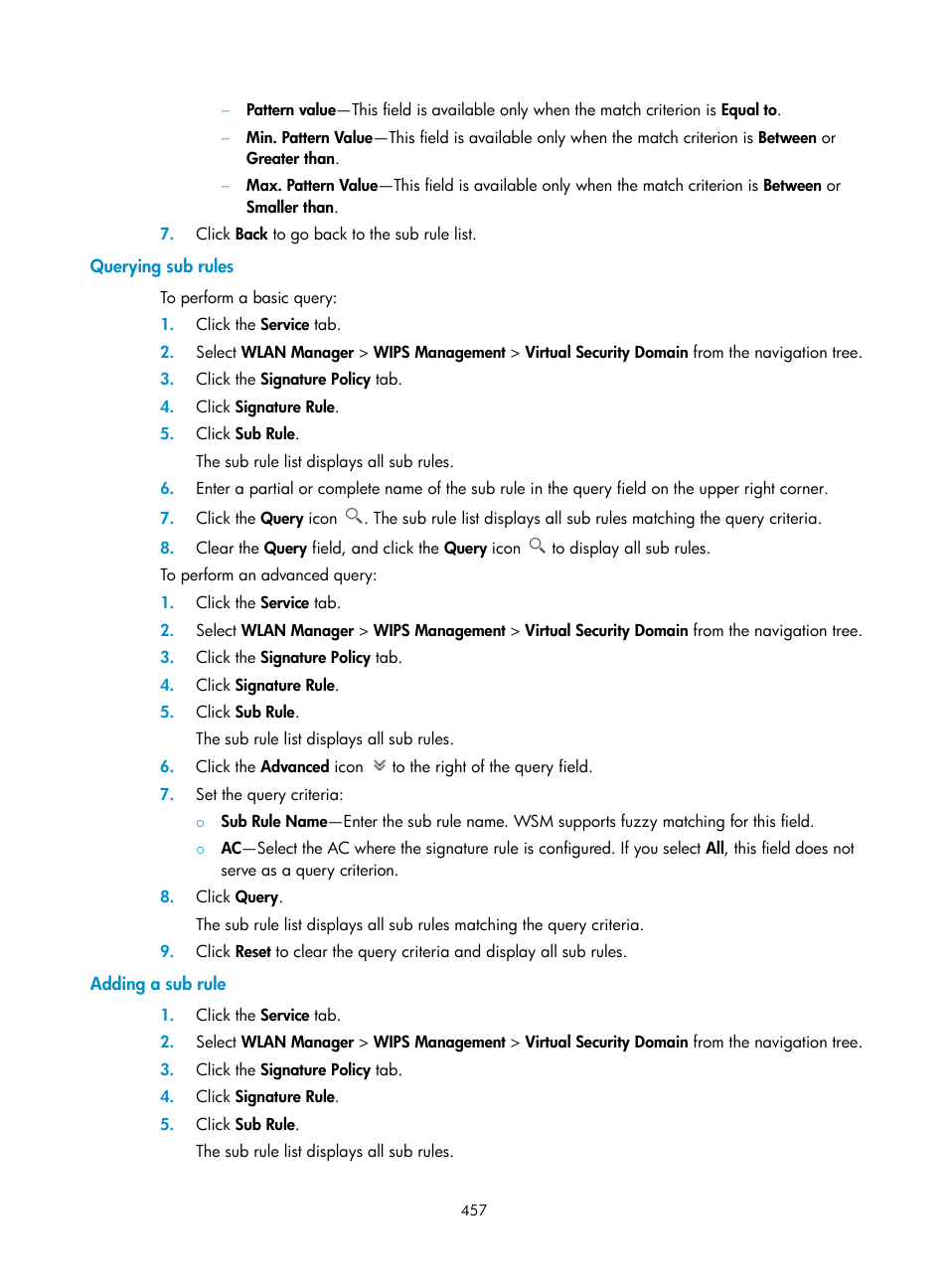 Querying sub rules, Adding a sub rule | H3C Technologies H3C Intelligent Management Center User Manual | Page 479 / 751