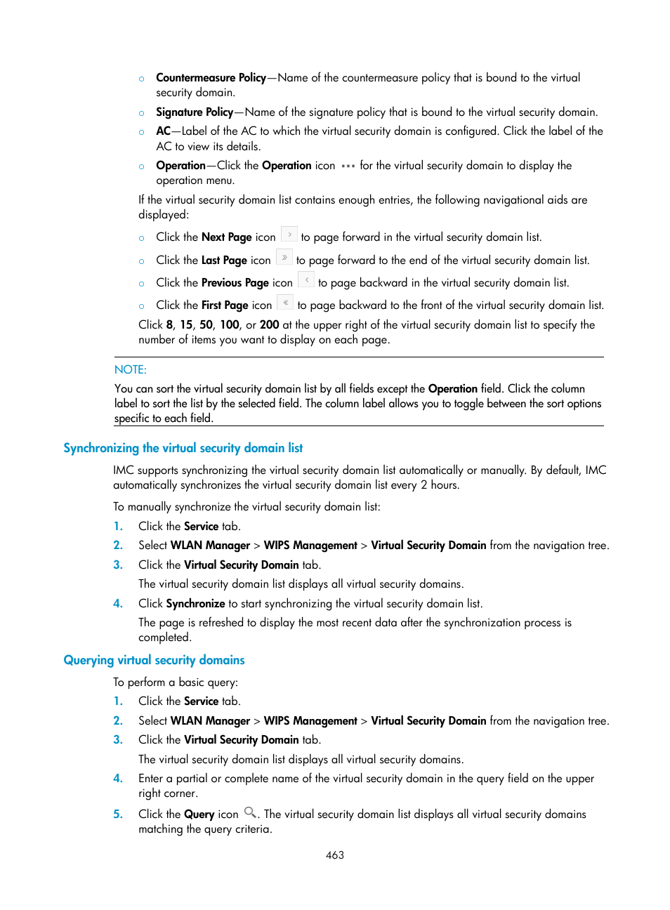 Synchronizing the virtual security domain list, Querying virtual security domains | H3C Technologies H3C Intelligent Management Center User Manual | Page 485 / 751