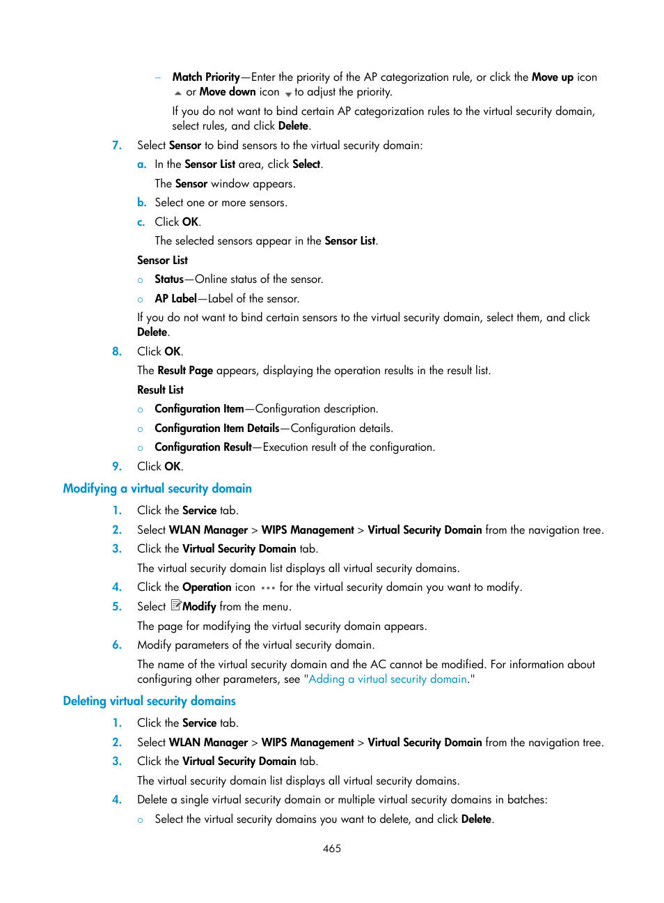 Modifying a virtual security domain, Deleting virtual security domains | H3C Technologies H3C Intelligent Management Center User Manual | Page 487 / 751