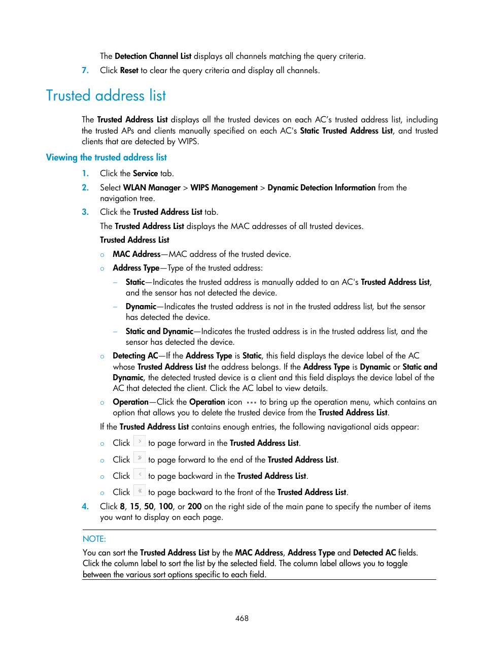 Trusted address list, Viewing the trusted address list | H3C Technologies H3C Intelligent Management Center User Manual | Page 490 / 751