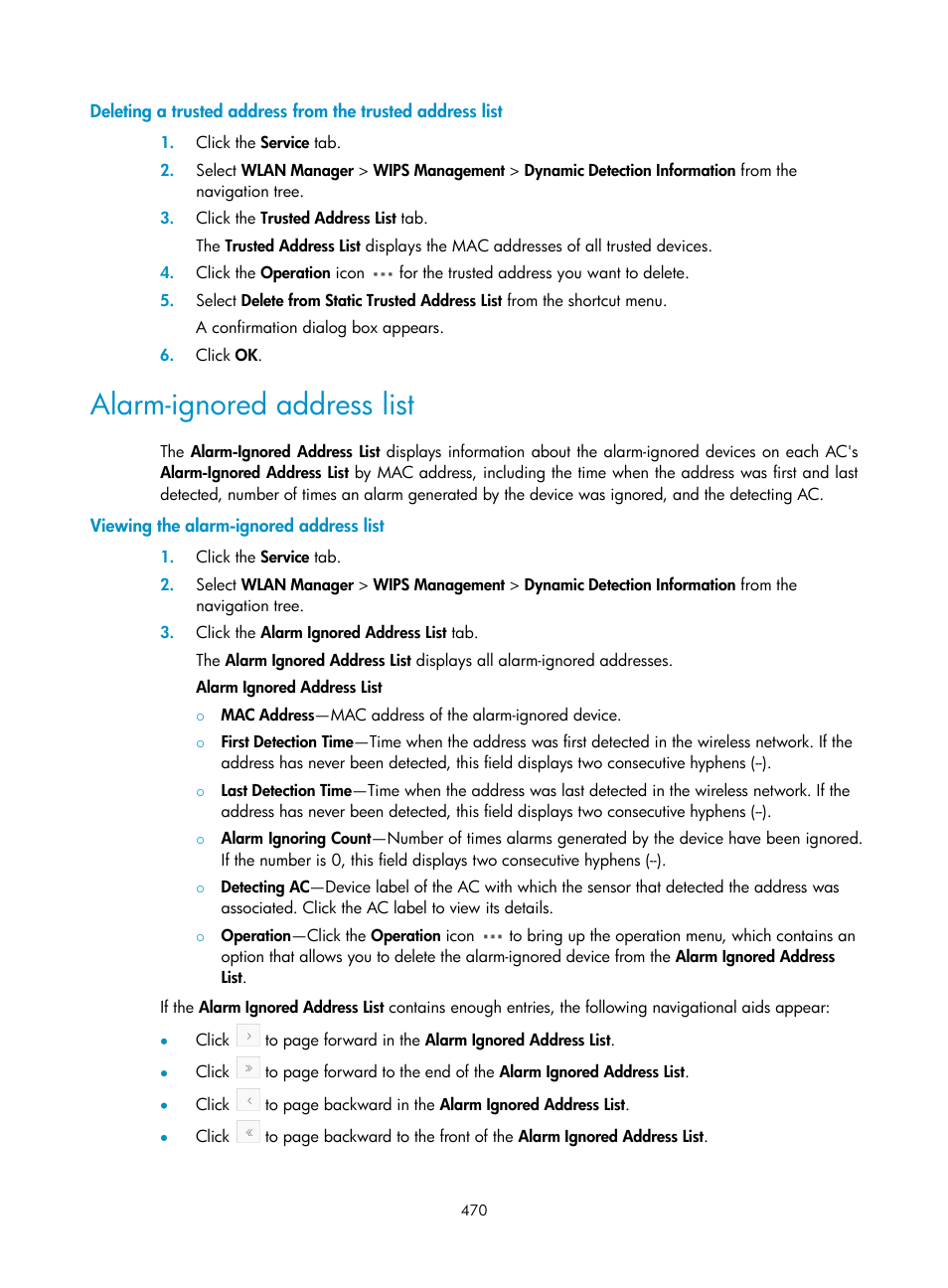 Alarm-ignored address list, Viewing the alarm-ignored address list | H3C Technologies H3C Intelligent Management Center User Manual | Page 492 / 751