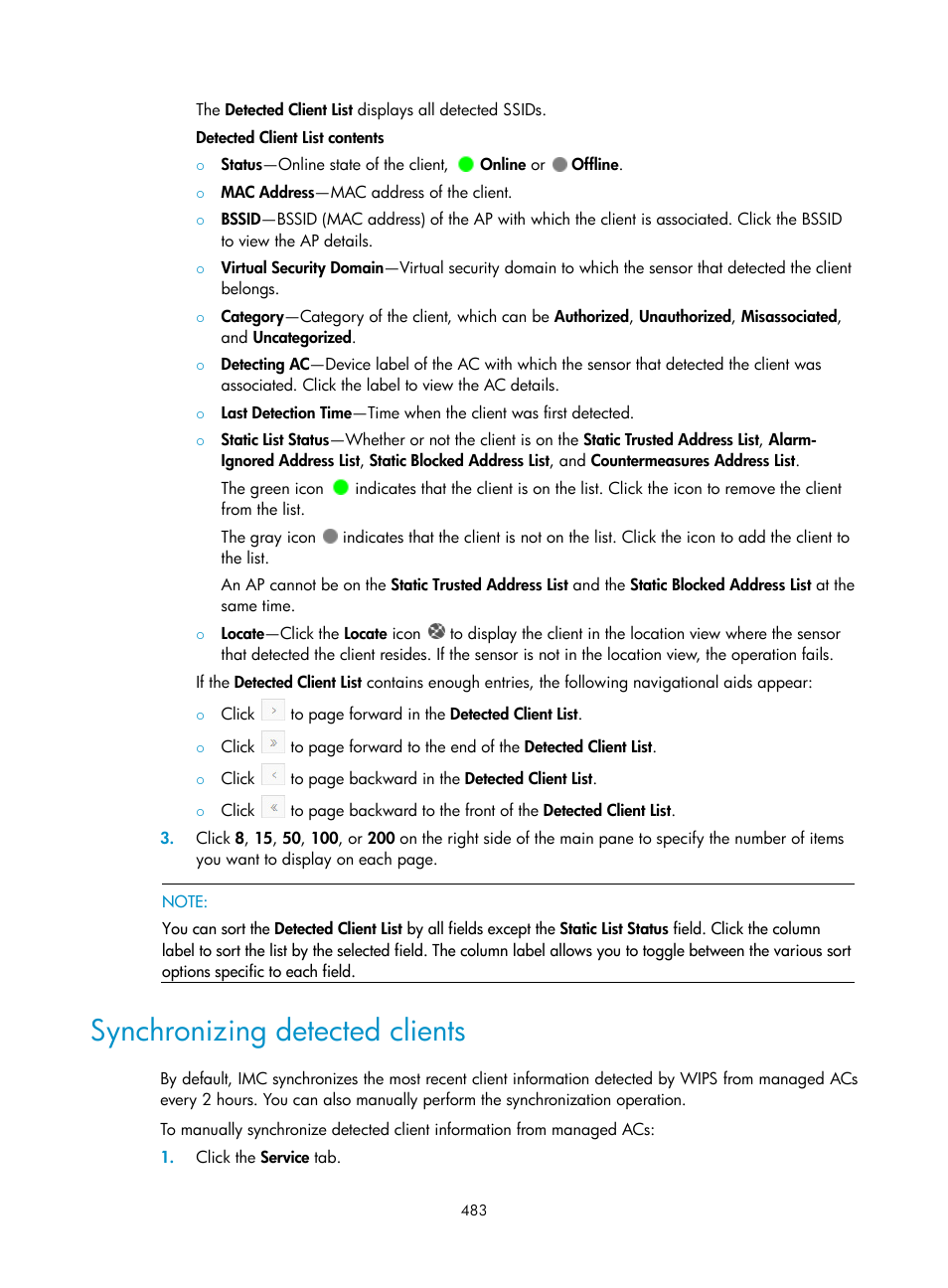 Synchronizing detected clients | H3C Technologies H3C Intelligent Management Center User Manual | Page 505 / 751