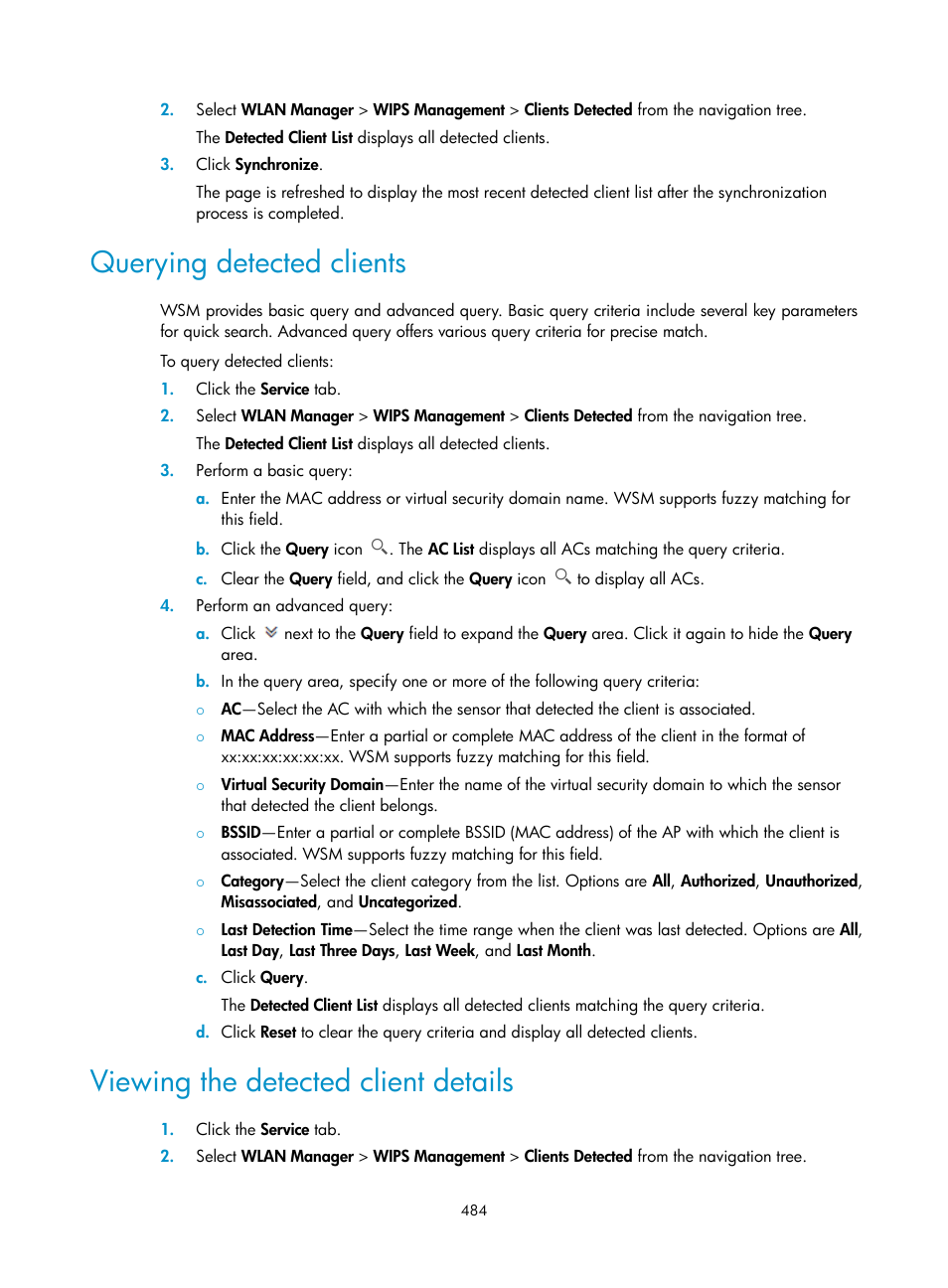 Querying detected clients, Viewing the detected client details | H3C Technologies H3C Intelligent Management Center User Manual | Page 506 / 751