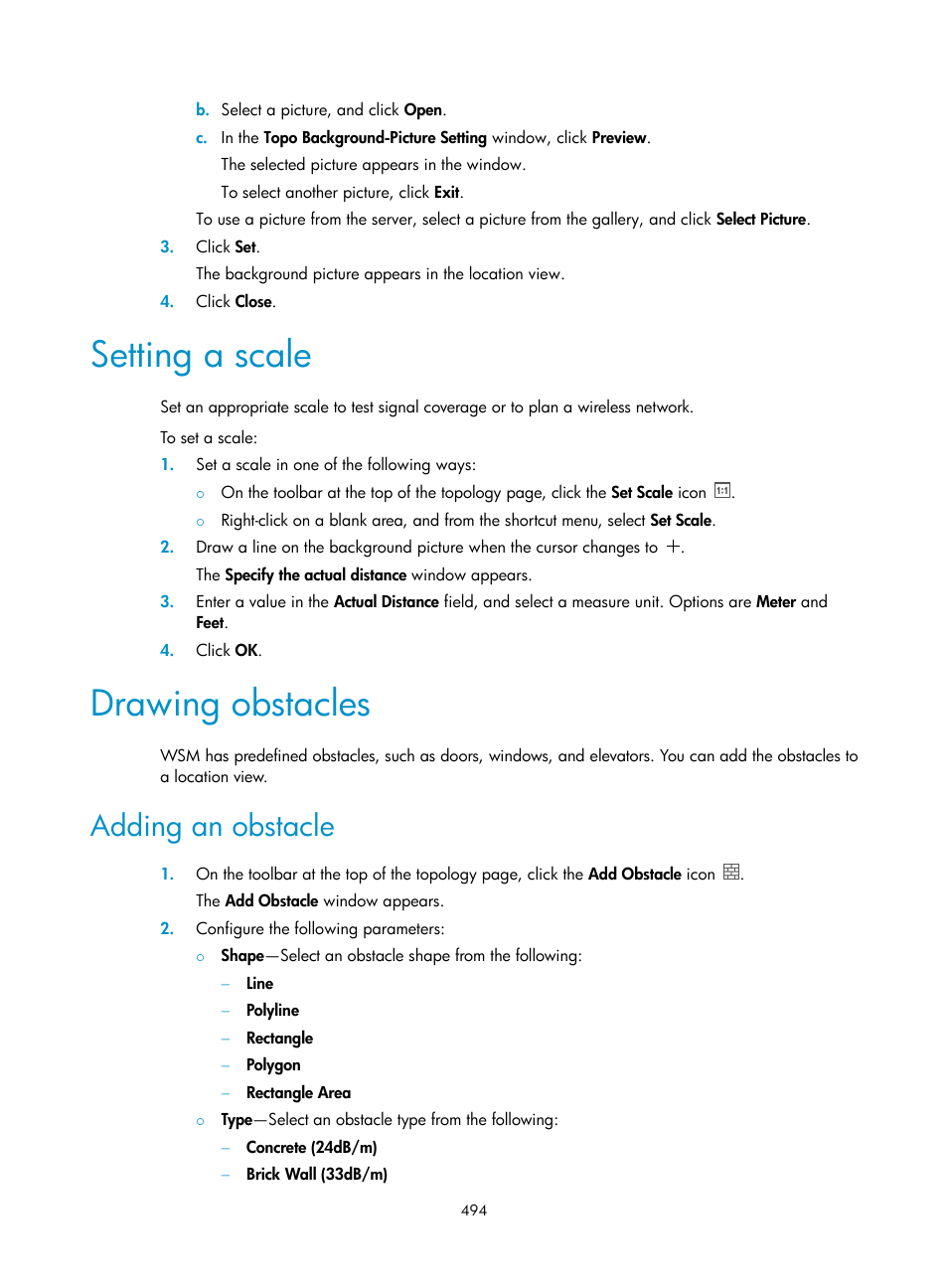 Setting a scale, Drawing obstacles, Adding an obstacle | H3C Technologies H3C Intelligent Management Center User Manual | Page 516 / 751