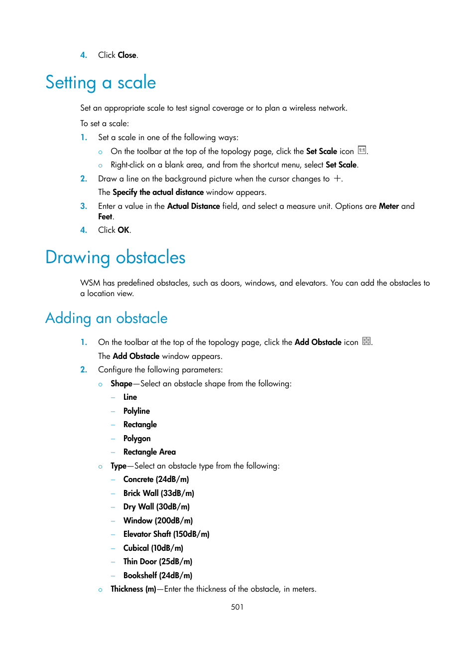 Setting a scale, Drawing obstacles, Adding an obstacle | H3C Technologies H3C Intelligent Management Center User Manual | Page 523 / 751