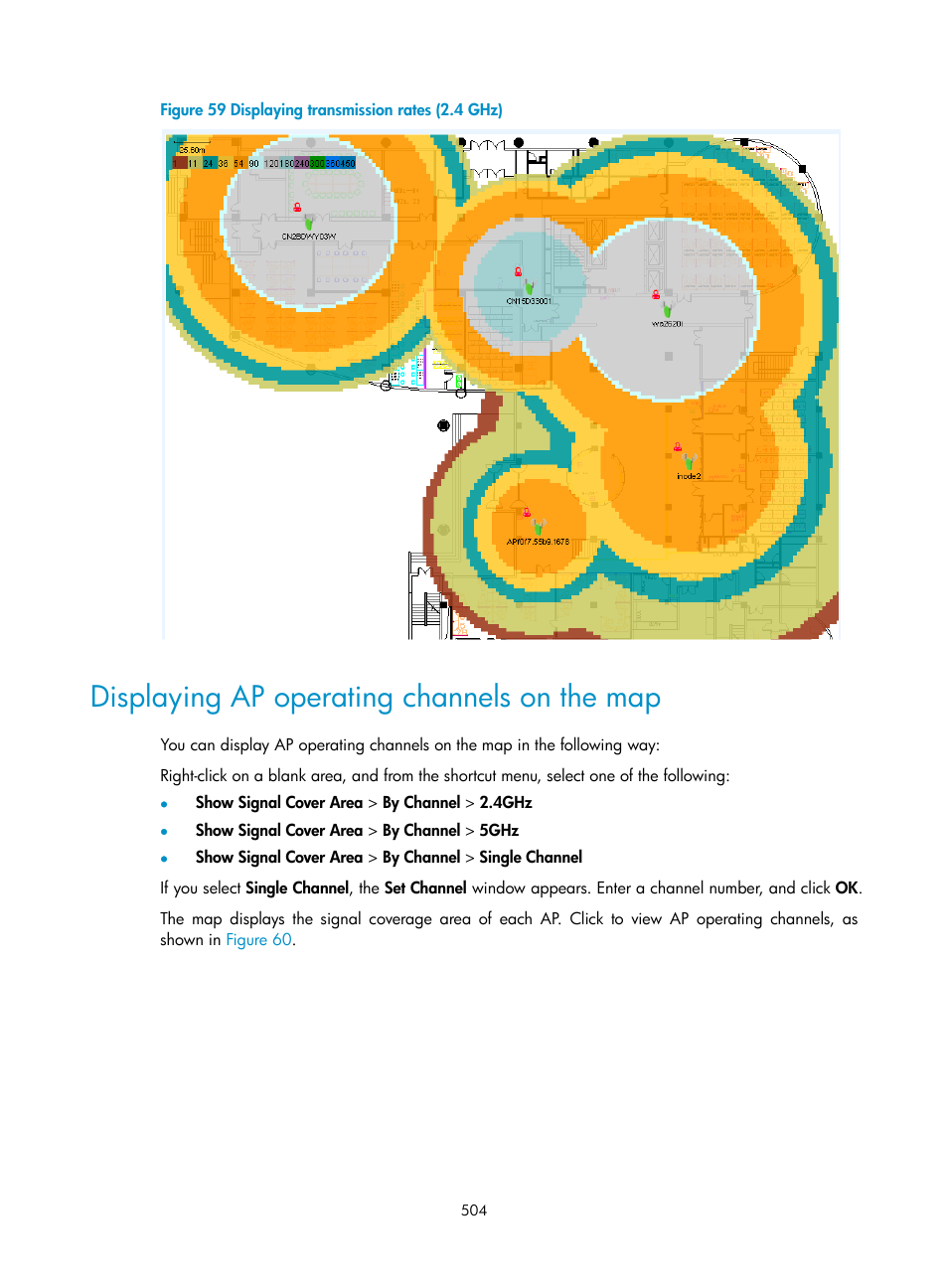 Displaying ap operating channels on the map | H3C Technologies H3C Intelligent Management Center User Manual | Page 526 / 751