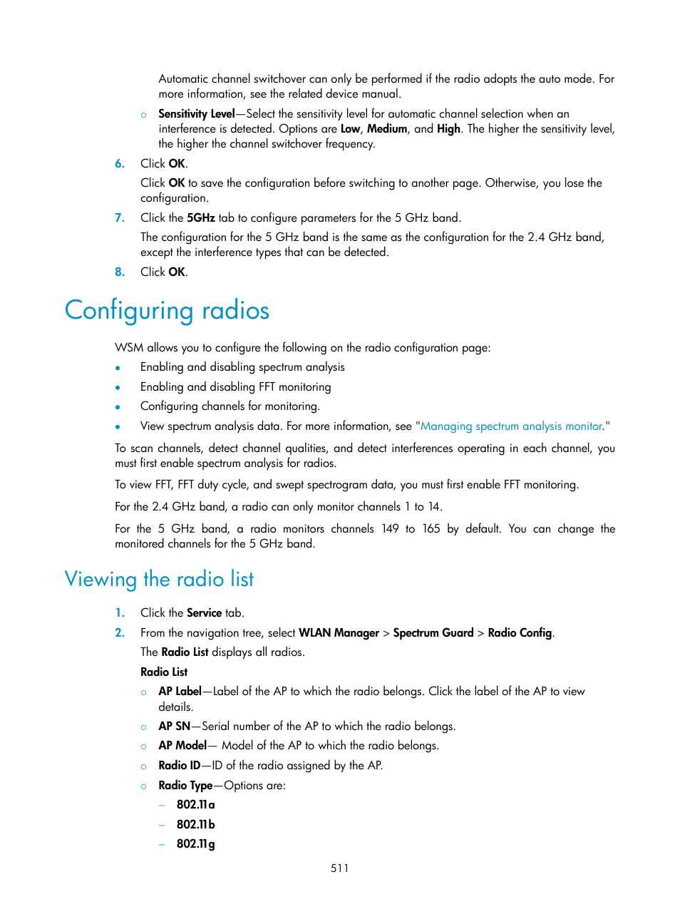 Configuring radios, Viewing the radio list | H3C Technologies H3C Intelligent Management Center User Manual | Page 533 / 751