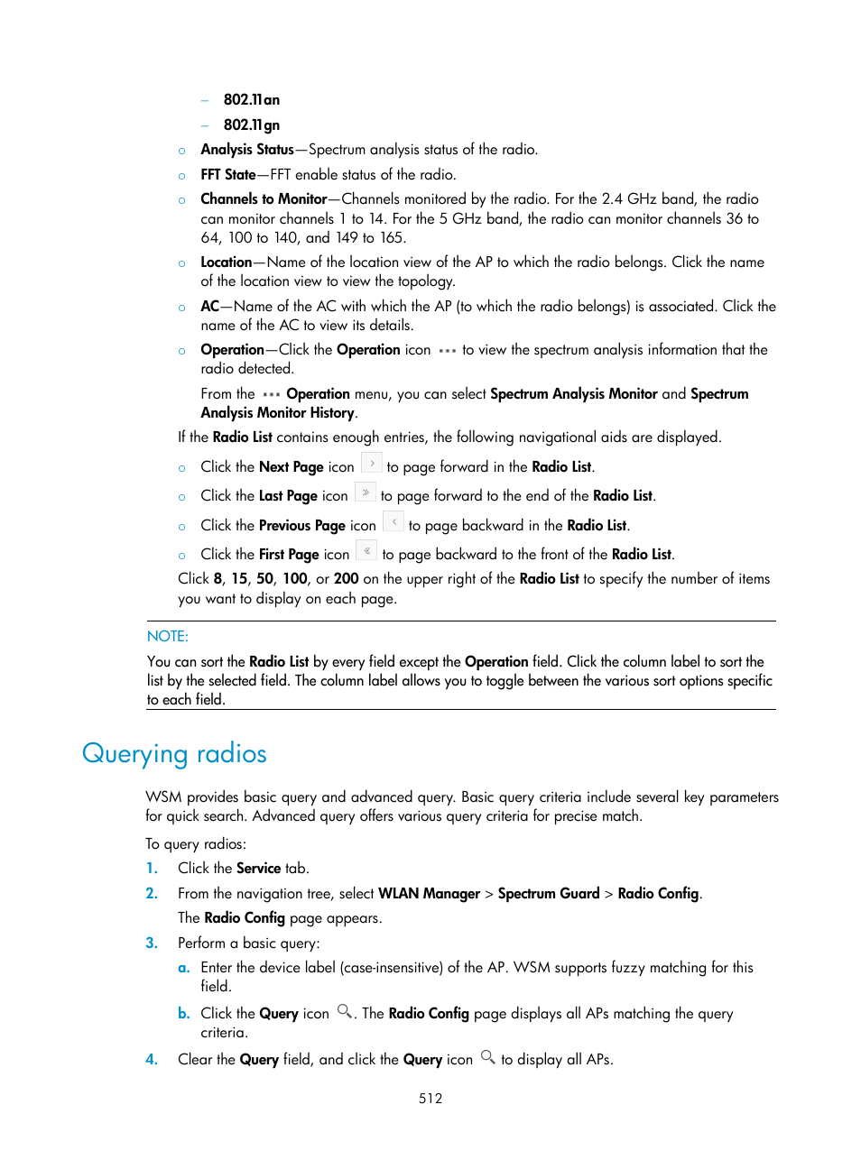 Querying radios | H3C Technologies H3C Intelligent Management Center User Manual | Page 534 / 751