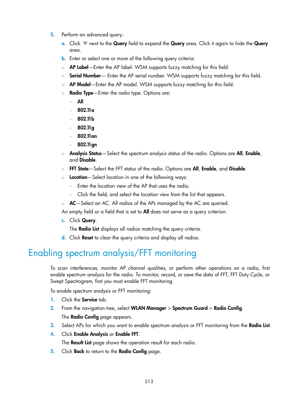 Enabling spectrum analysis/fft monitoring | H3C Technologies H3C Intelligent Management Center User Manual | Page 535 / 751