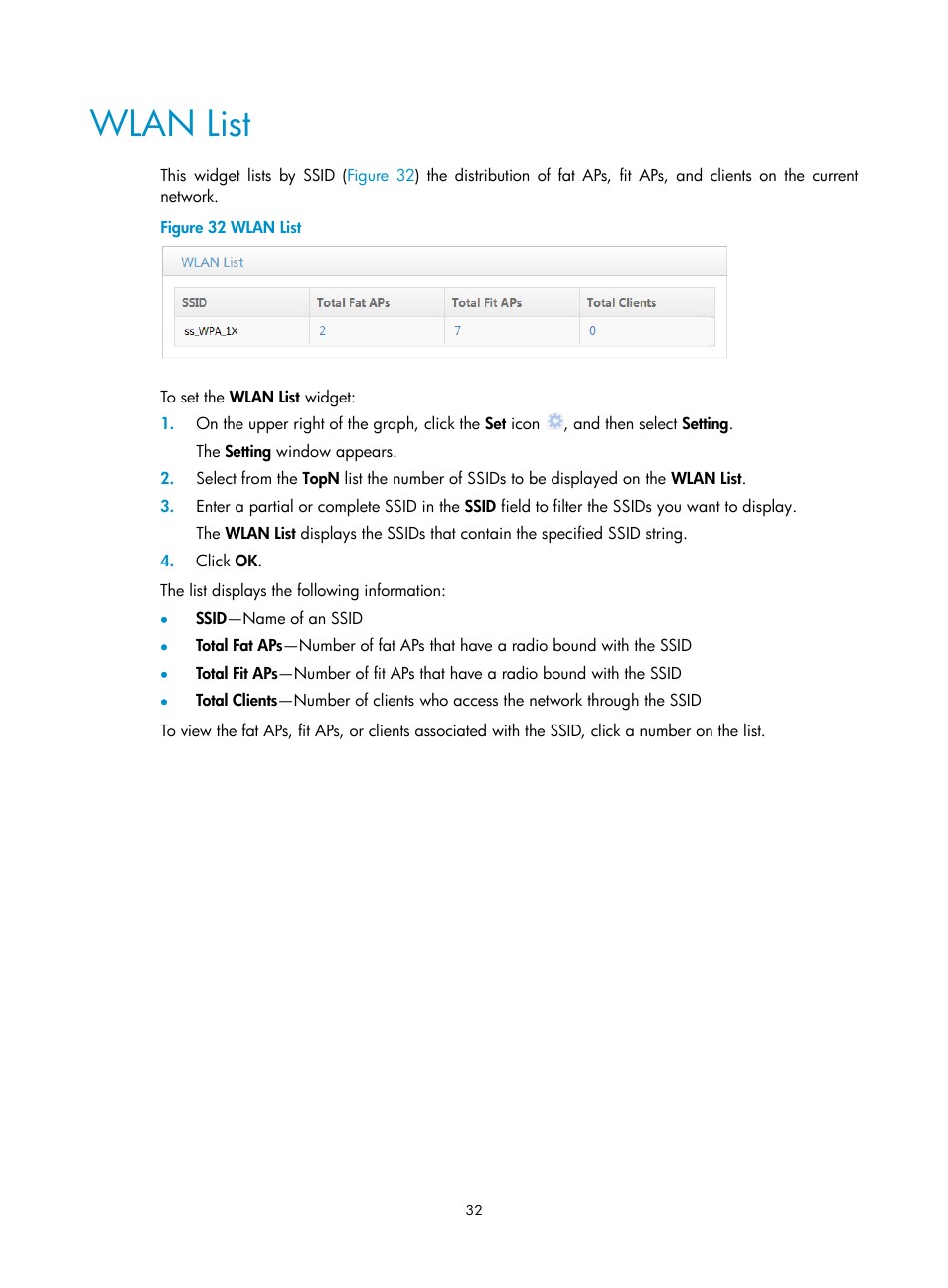 Wlan list | H3C Technologies H3C Intelligent Management Center User Manual | Page 54 / 751