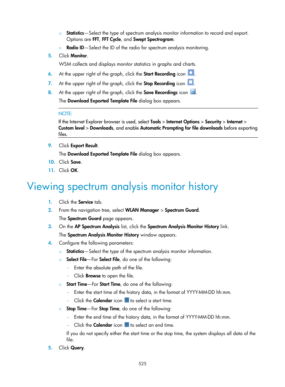 Viewing spectrum analysis monitor history | H3C Technologies H3C Intelligent Management Center User Manual | Page 547 / 751