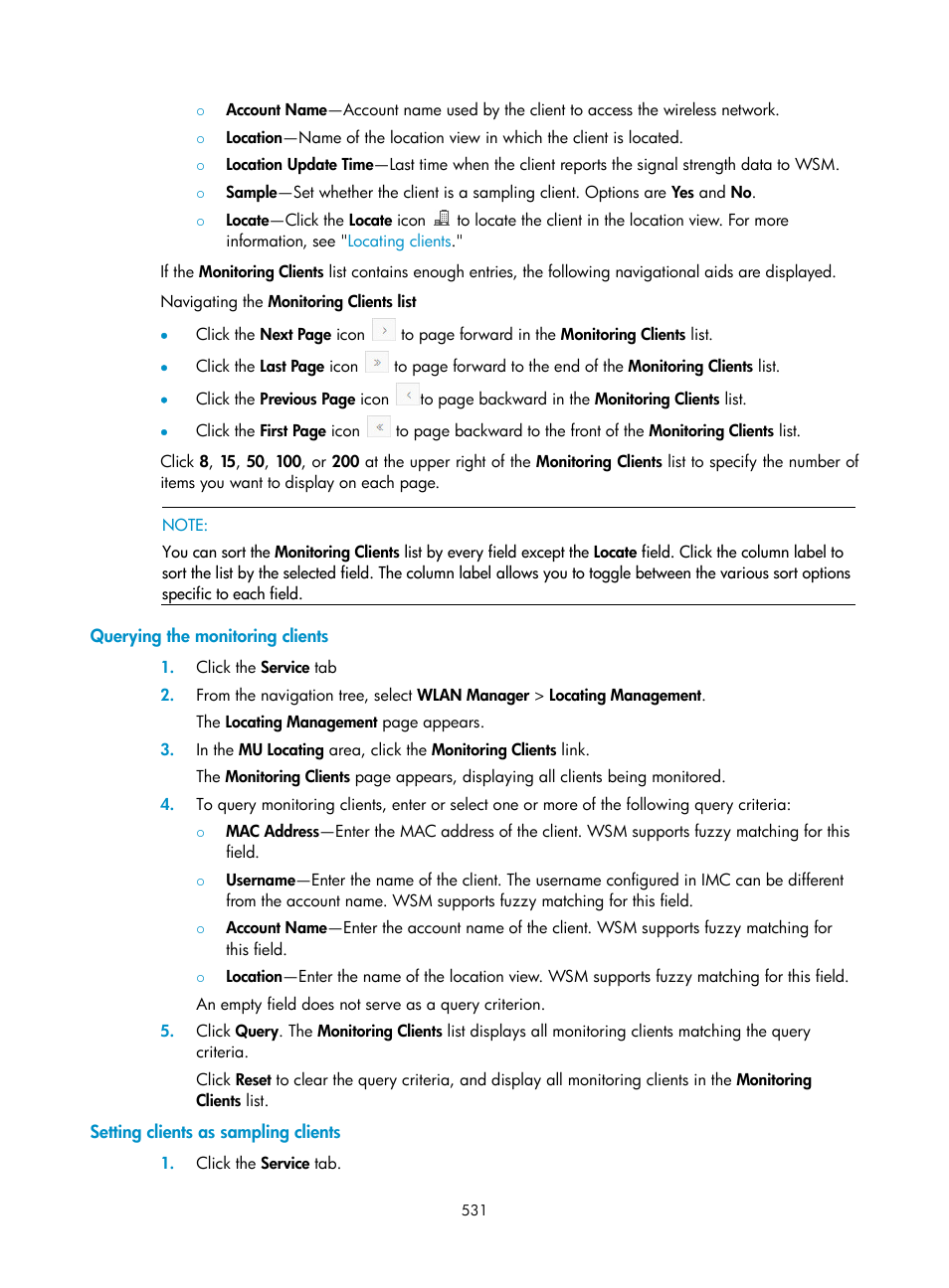 Querying the monitoring clients, Setting clients as sampling clients | H3C Technologies H3C Intelligent Management Center User Manual | Page 553 / 751