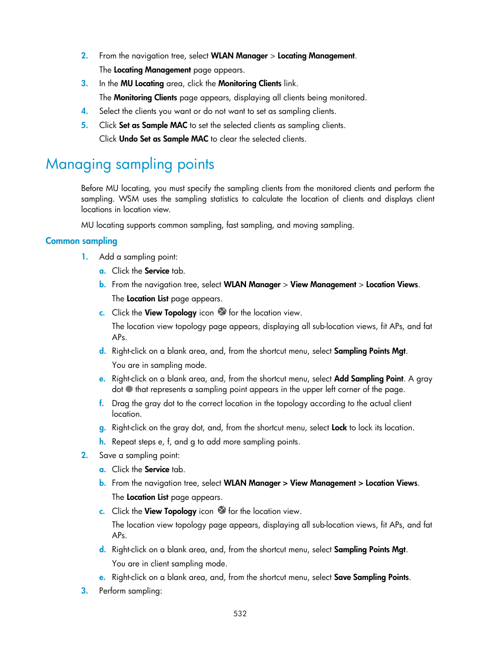 Managing sampling points, Common sampling | H3C Technologies H3C Intelligent Management Center User Manual | Page 554 / 751