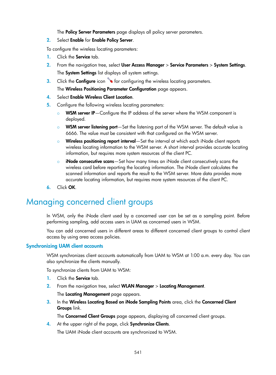 Managing concerned client groups, Synchronizing uam client accounts | H3C Technologies H3C Intelligent Management Center User Manual | Page 563 / 751