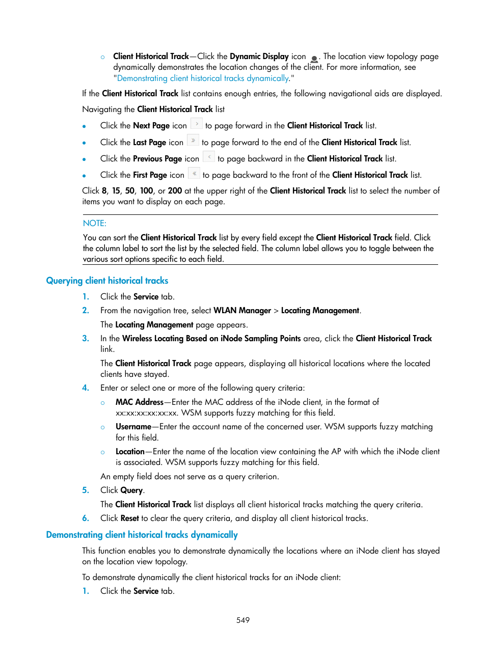 Querying client historical tracks, Demonstrating client historical tracks dynamically | H3C Technologies H3C Intelligent Management Center User Manual | Page 571 / 751