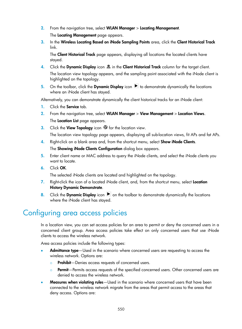 Configuring area access policies | H3C Technologies H3C Intelligent Management Center User Manual | Page 572 / 751