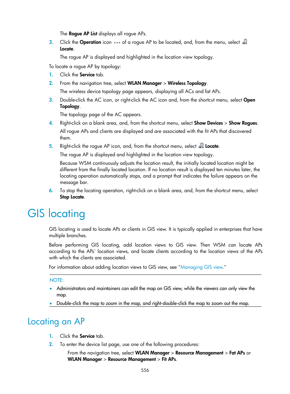 Gis locating, Locating an ap, Locating | H3C Technologies H3C Intelligent Management Center User Manual | Page 578 / 751