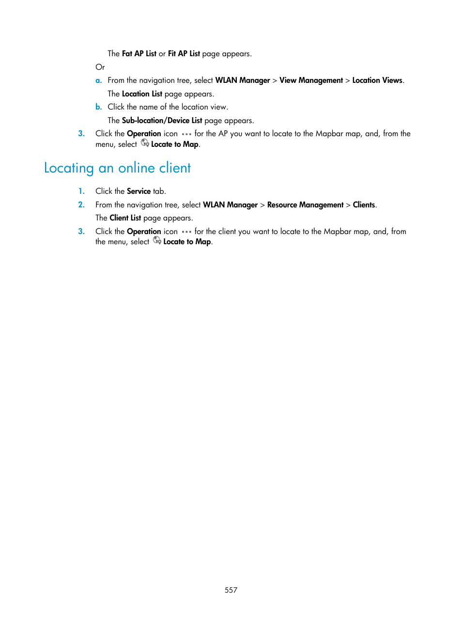 Locating an online client | H3C Technologies H3C Intelligent Management Center User Manual | Page 579 / 751