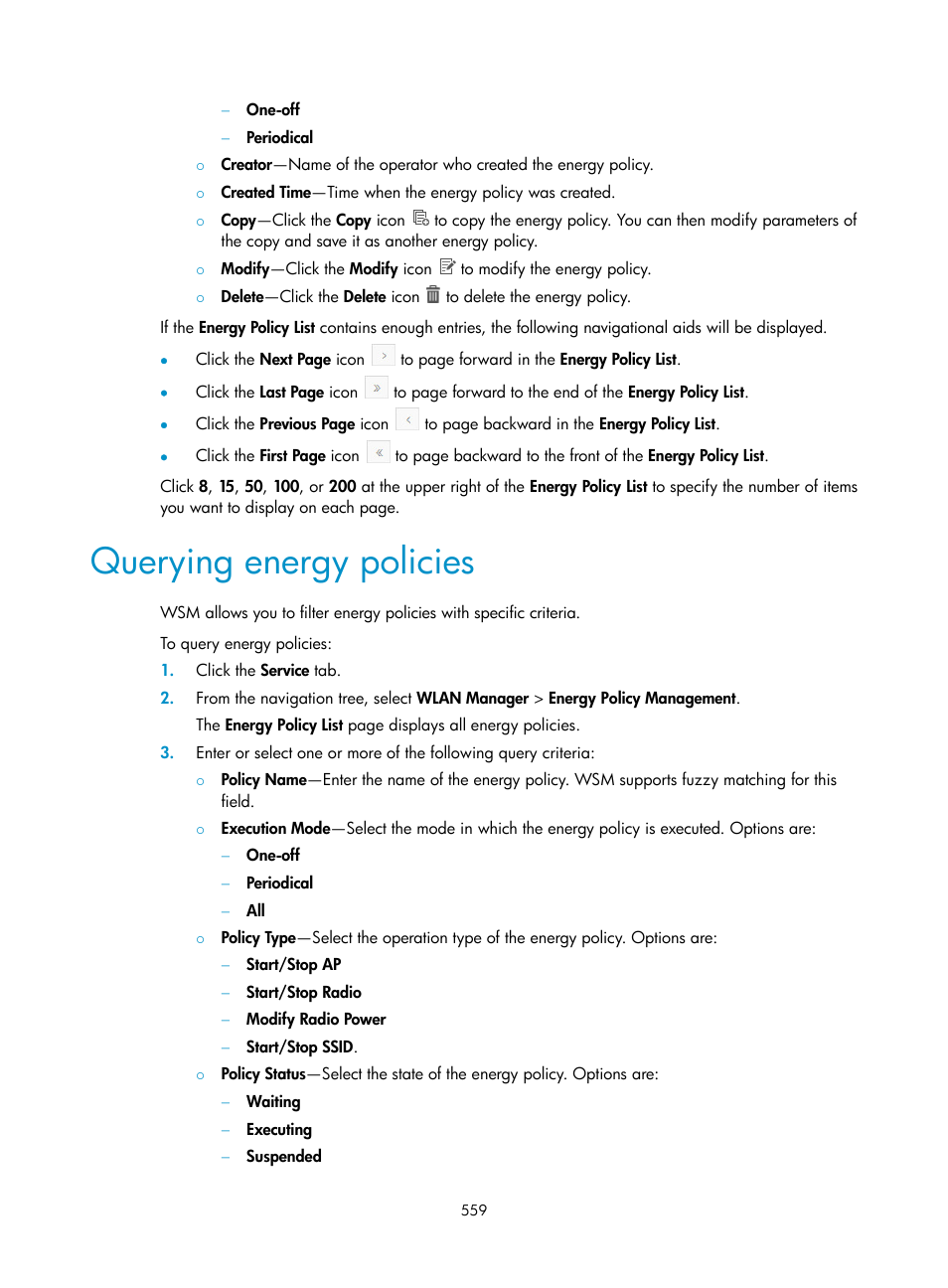 Querying energy policies | H3C Technologies H3C Intelligent Management Center User Manual | Page 581 / 751