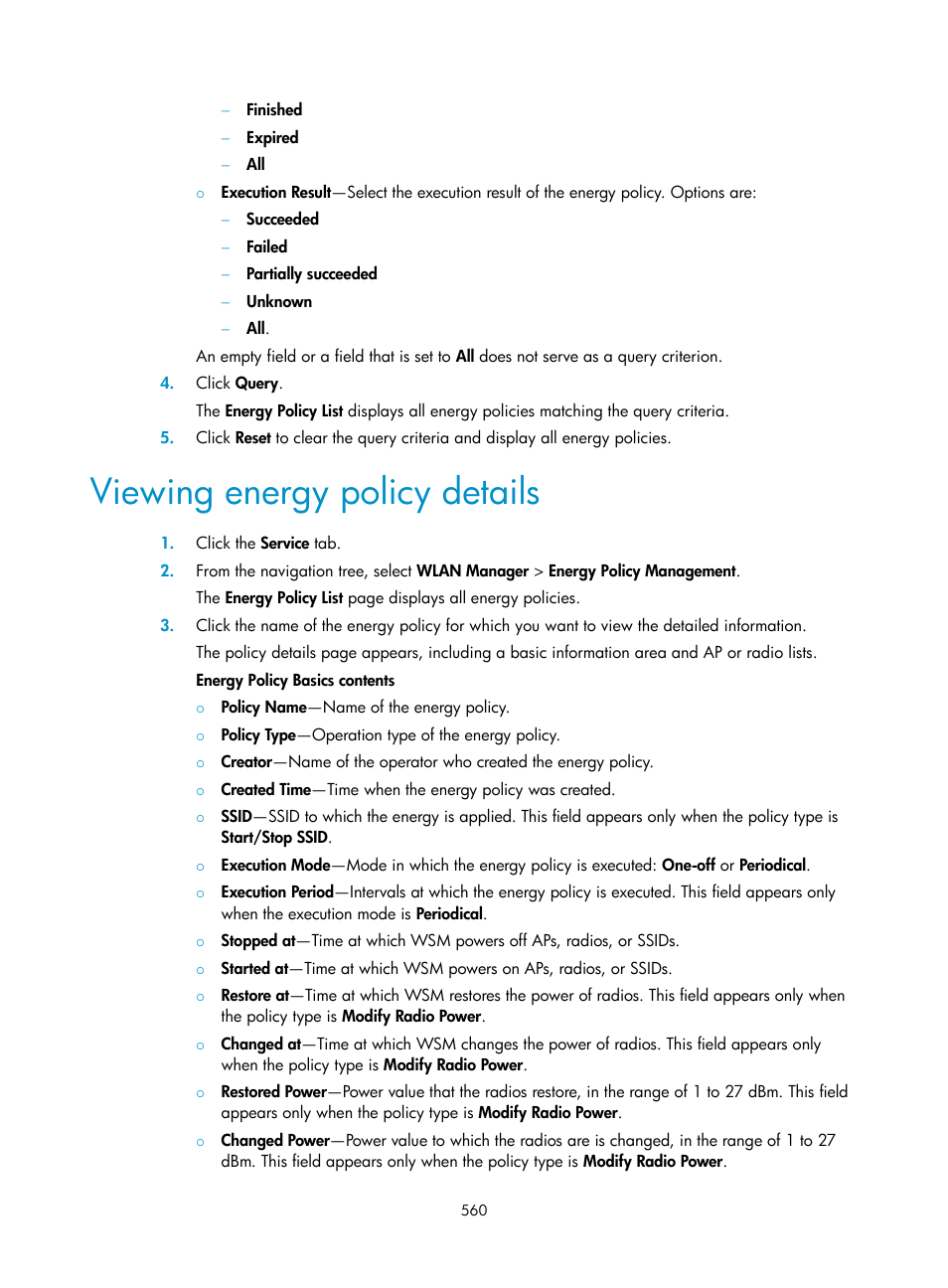 Viewing energy policy details | H3C Technologies H3C Intelligent Management Center User Manual | Page 582 / 751