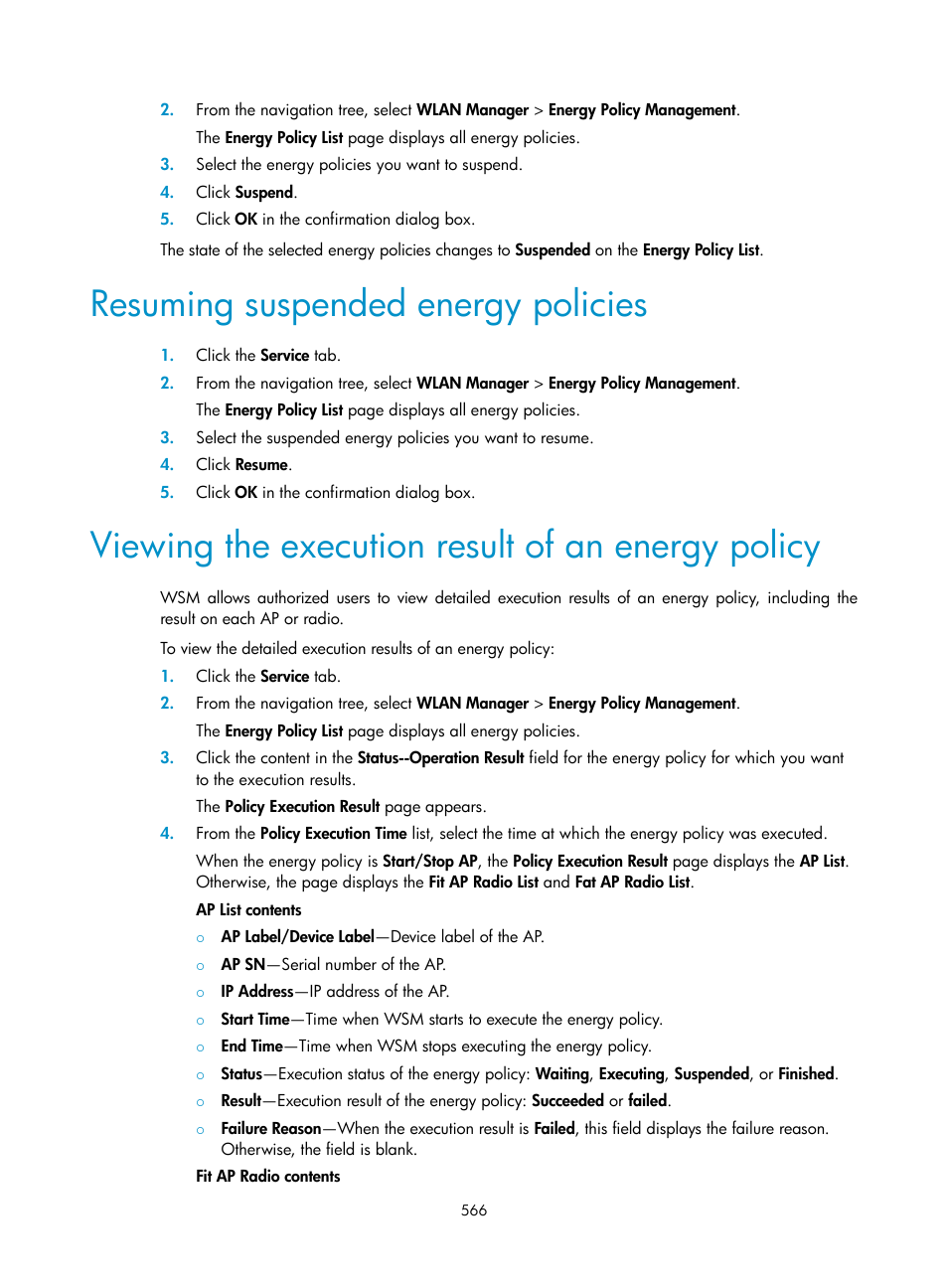 Resuming suspended energy policies, Viewing the execution result of an energy policy | H3C Technologies H3C Intelligent Management Center User Manual | Page 588 / 751