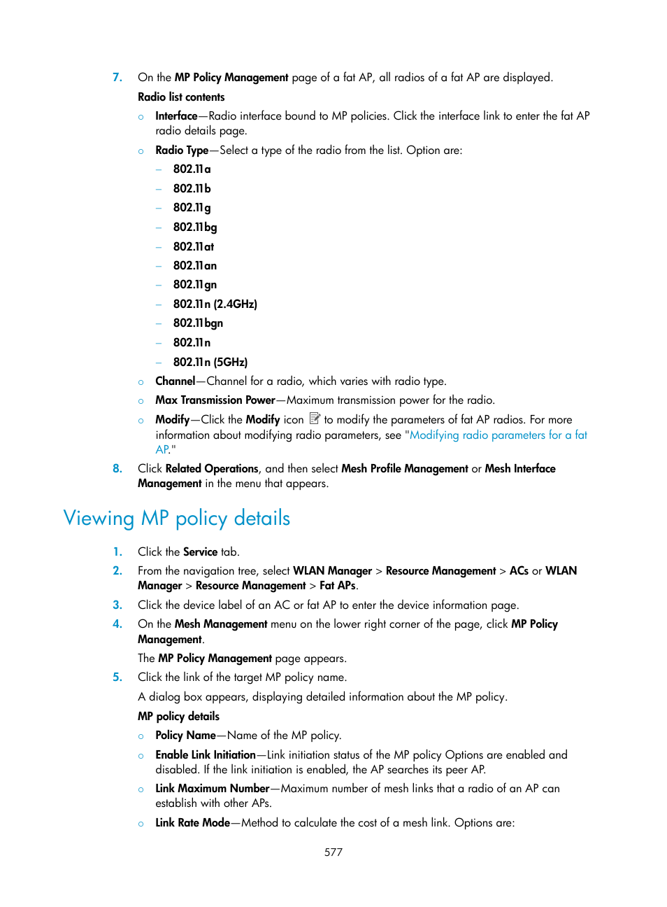 Viewing mp policy details | H3C Technologies H3C Intelligent Management Center User Manual | Page 599 / 751