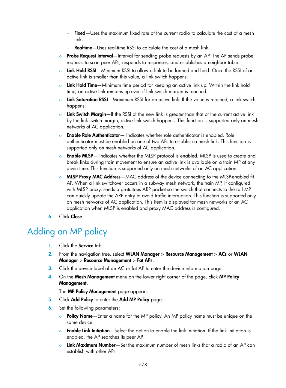 Adding an mp policy | H3C Technologies H3C Intelligent Management Center User Manual | Page 600 / 751